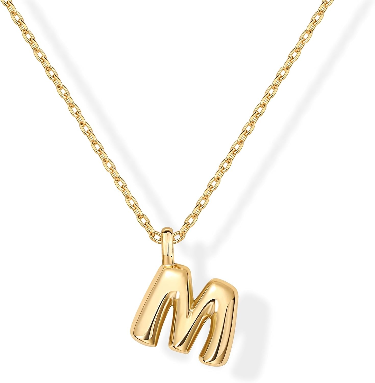 image:imagePAVOI 14K Gold Plated Dainty Chunky Bubble Initial Letter Pendant Necklace for Women Alphabet Letter NecklaceYellow Gold