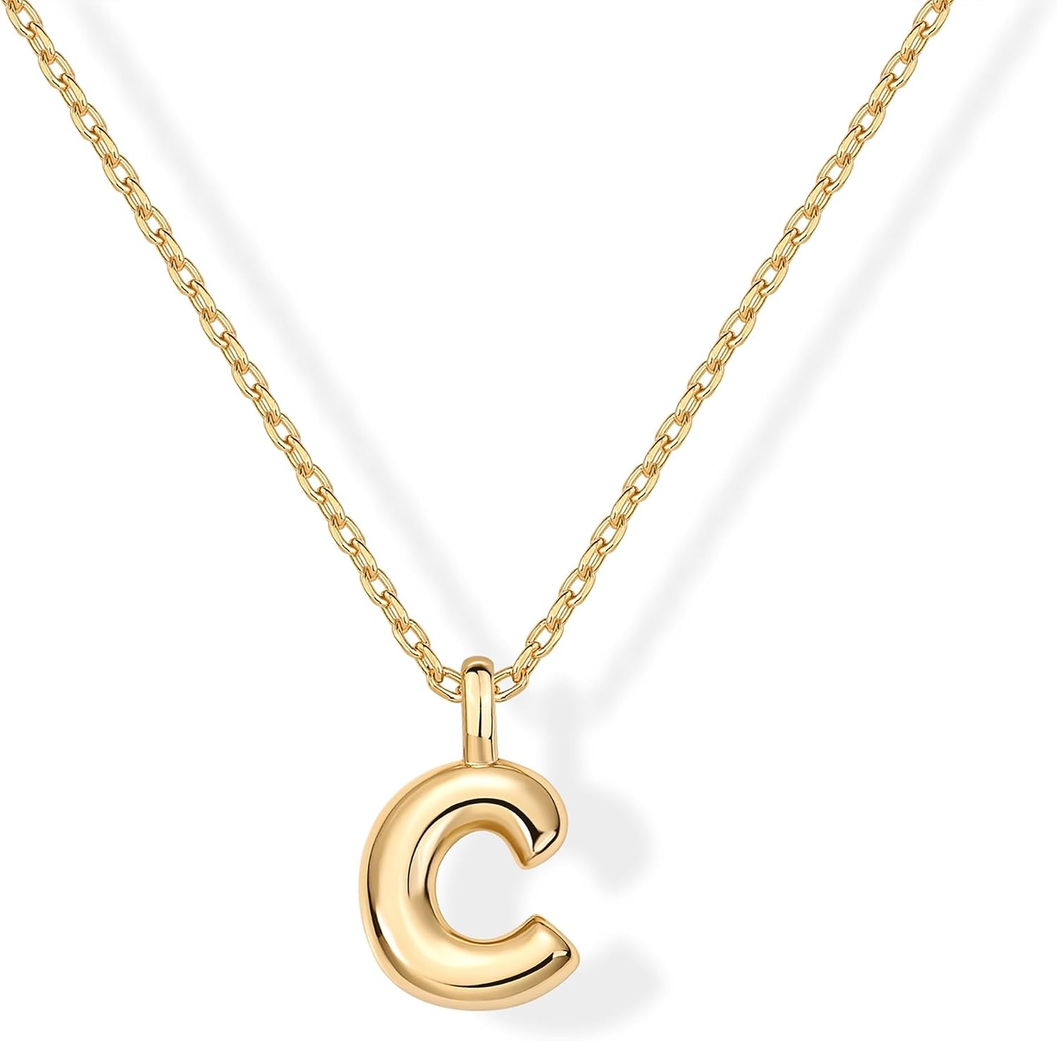 image:imagePAVOI 14K Gold Plated Dainty Chunky Bubble Initial Letter Pendant Necklace for Women Alphabet Letter NecklaceYellow Gold