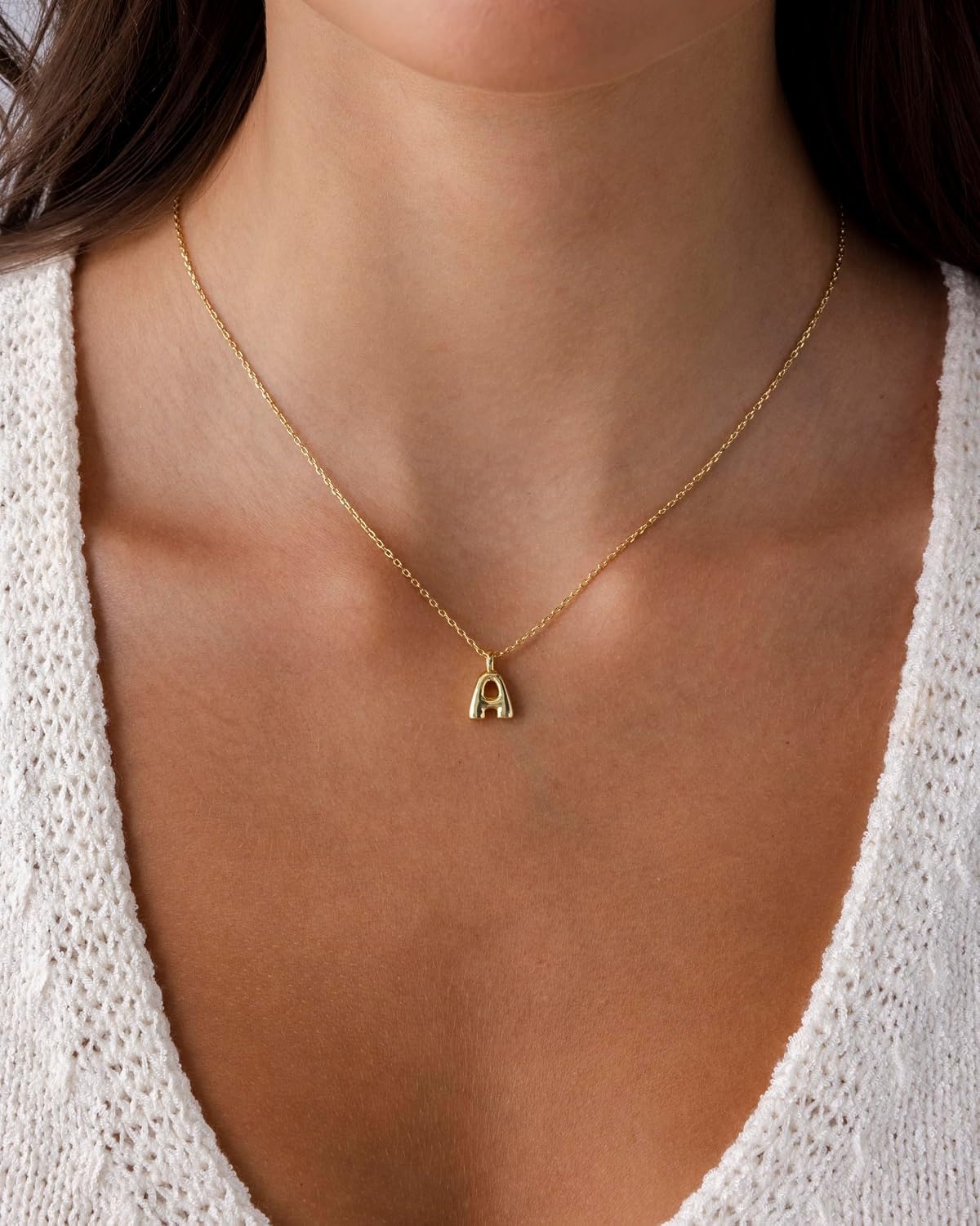image:imagePAVOI 14K Gold Plated Dainty Chunky Bubble Initial Letter Pendant Necklace for Women Alphabet Letter NecklaceYellow Gold
