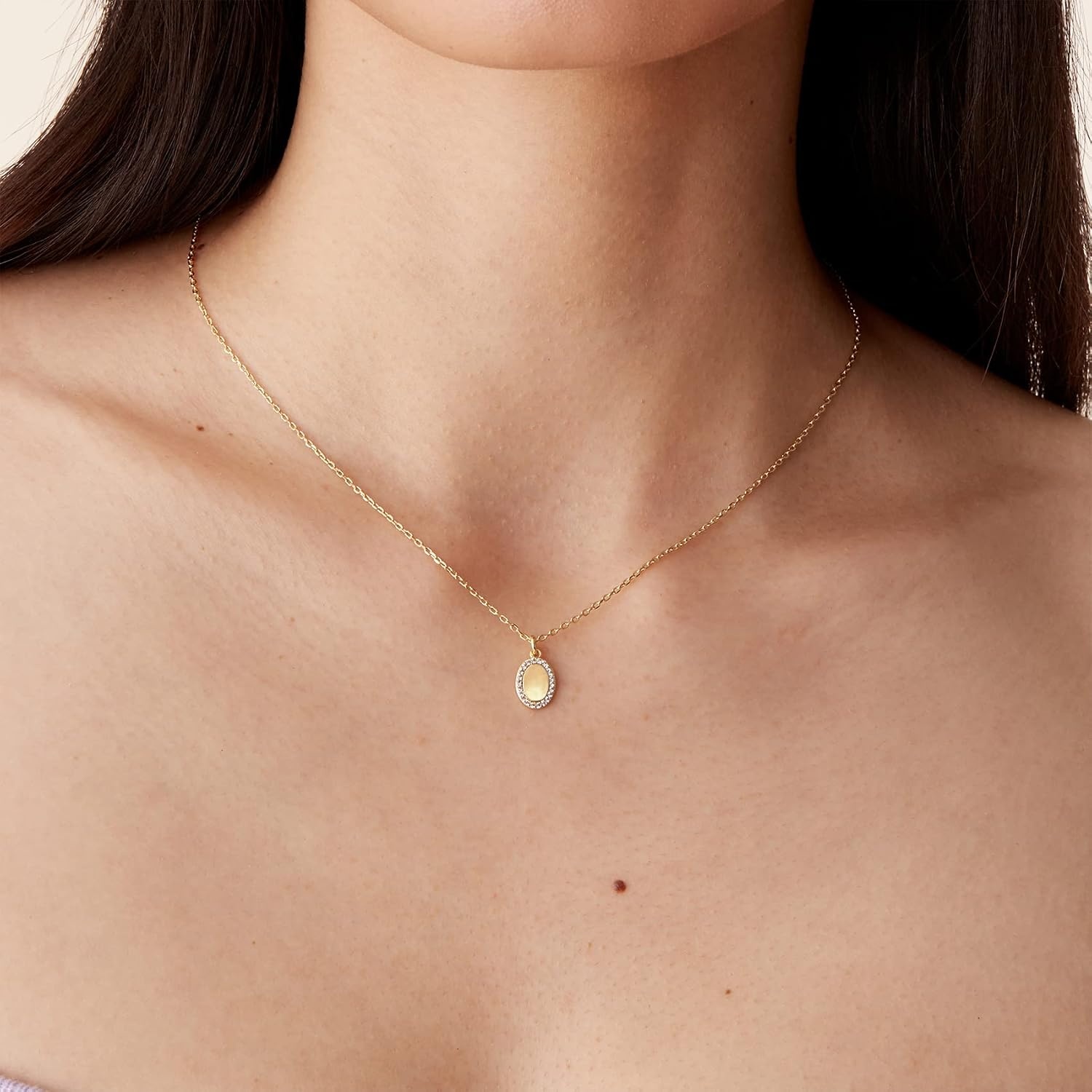 image:imagePAVOI 14K Gold Plated Dainty Cubic Zirconia Pendant Necklace for Women Dot Elephant Butterfly Pineapple Lock Knot Palm Tree Bow Smiley Pendant Layering Chain NecklacesYellow Gold
