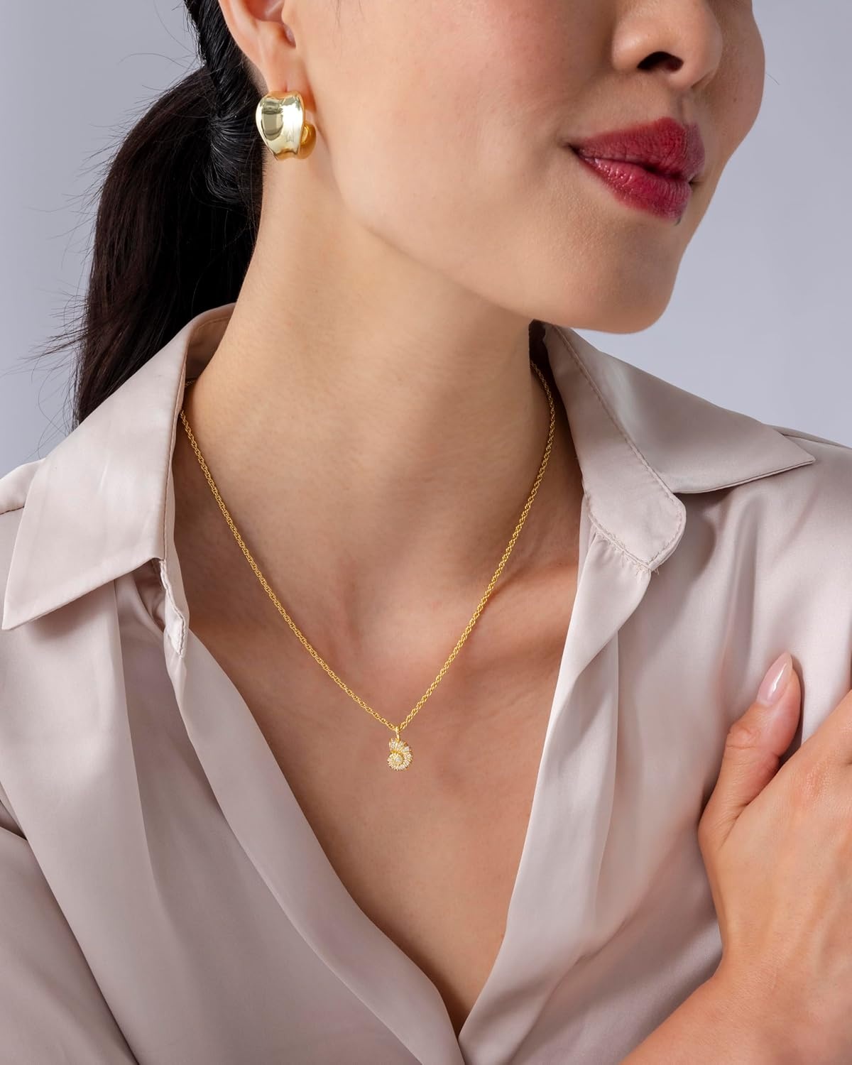 image:imagePAVOI 14K Gold Plated Dainty Cubic Zirconia Pendant Necklace for Women Dot Elephant Butterfly Pineapple Lock Knot Palm Tree Bow Smiley Pendant Layering Chain NecklacesYellow Gold
