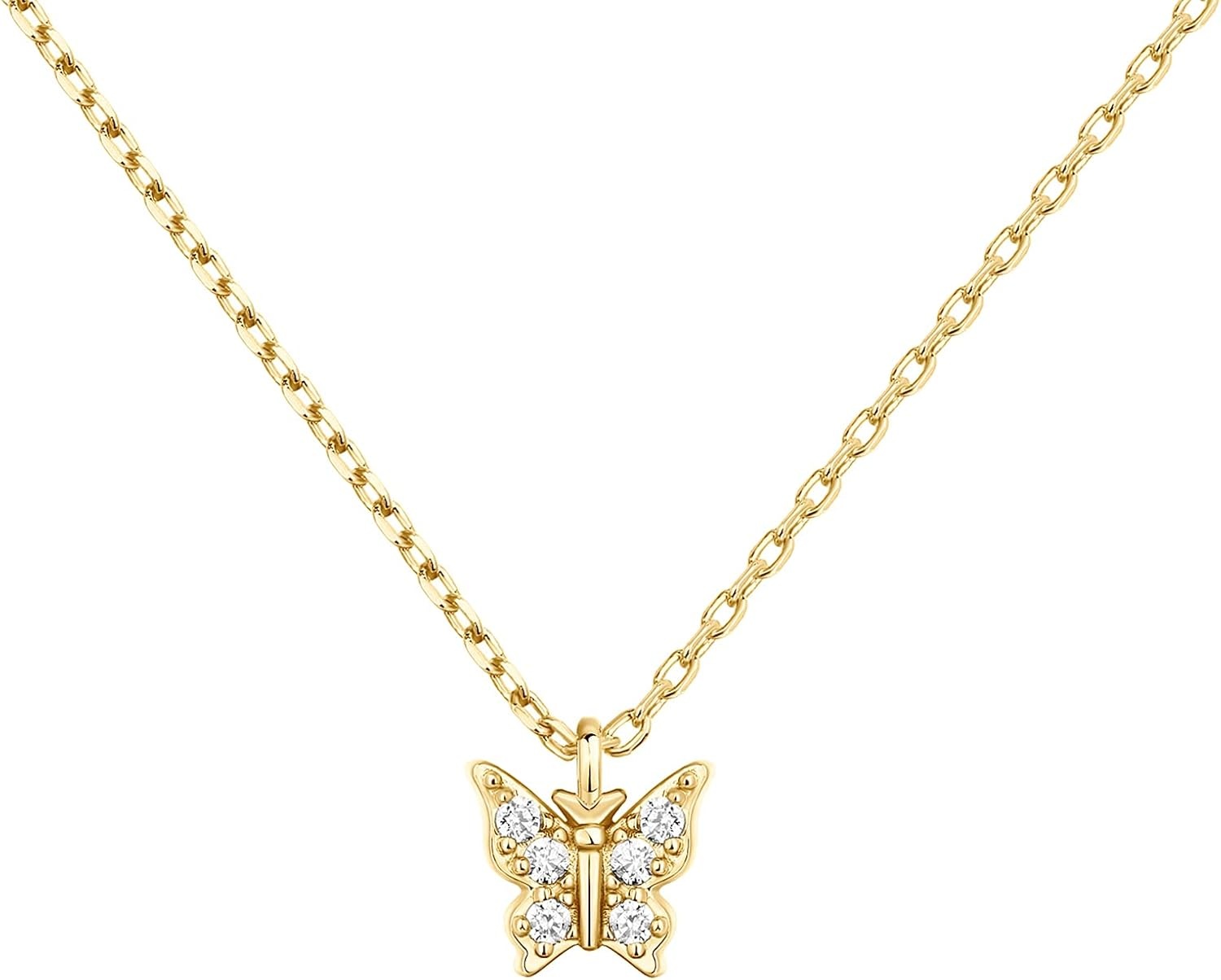 image:imagePAVOI 14K Gold Plated Dainty Cubic Zirconia Pendant Necklace for Women Dot Elephant Butterfly Pineapple Lock Knot Palm Tree Bow Smiley Pendant Layering Chain NecklacesYellow Gold