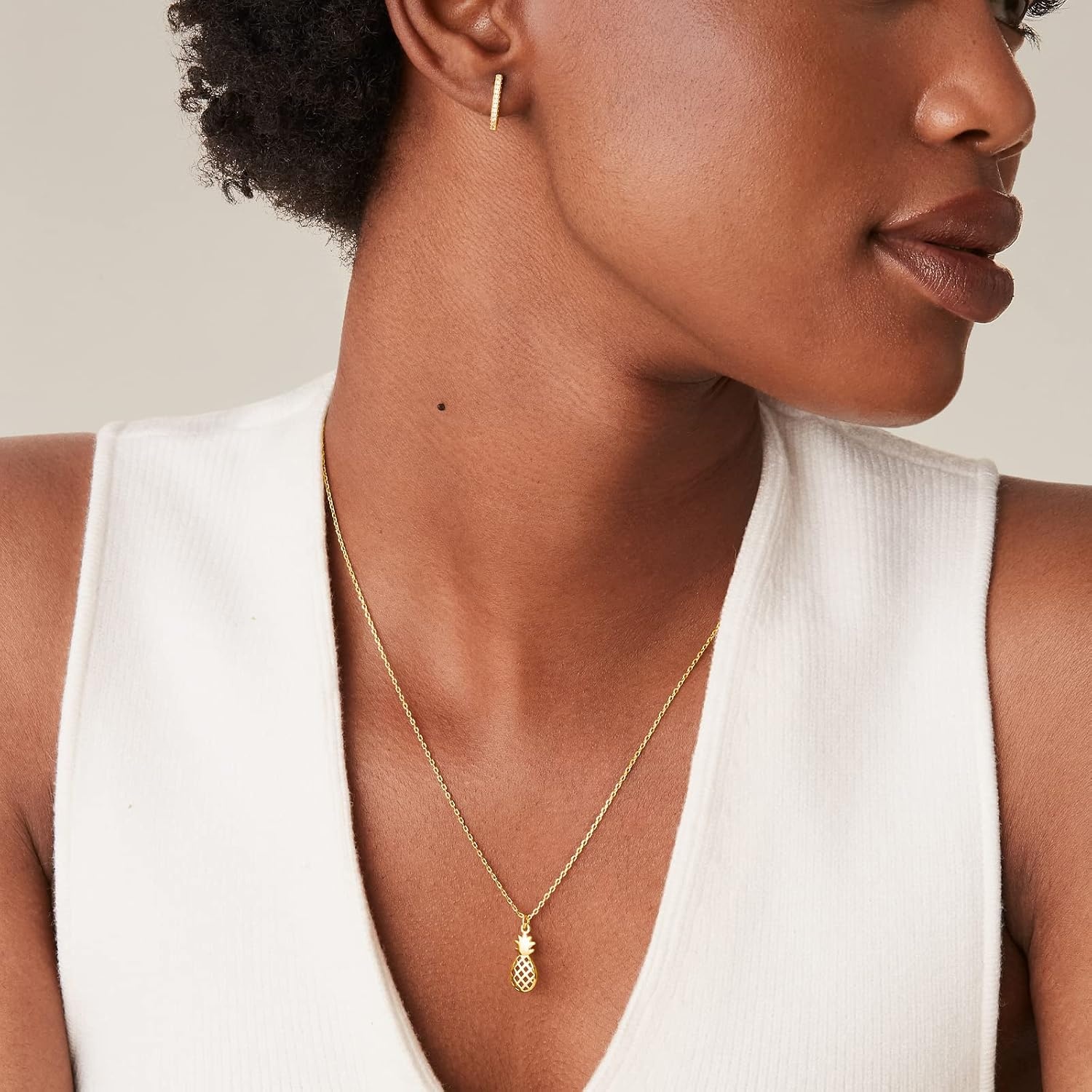 image:imagePAVOI 14K Gold Plated Dainty Cubic Zirconia Pendant Necklace for Women Dot Elephant Butterfly Pineapple Lock Knot Palm Tree Bow Smiley Pendant Layering Chain NecklacesYellow Gold