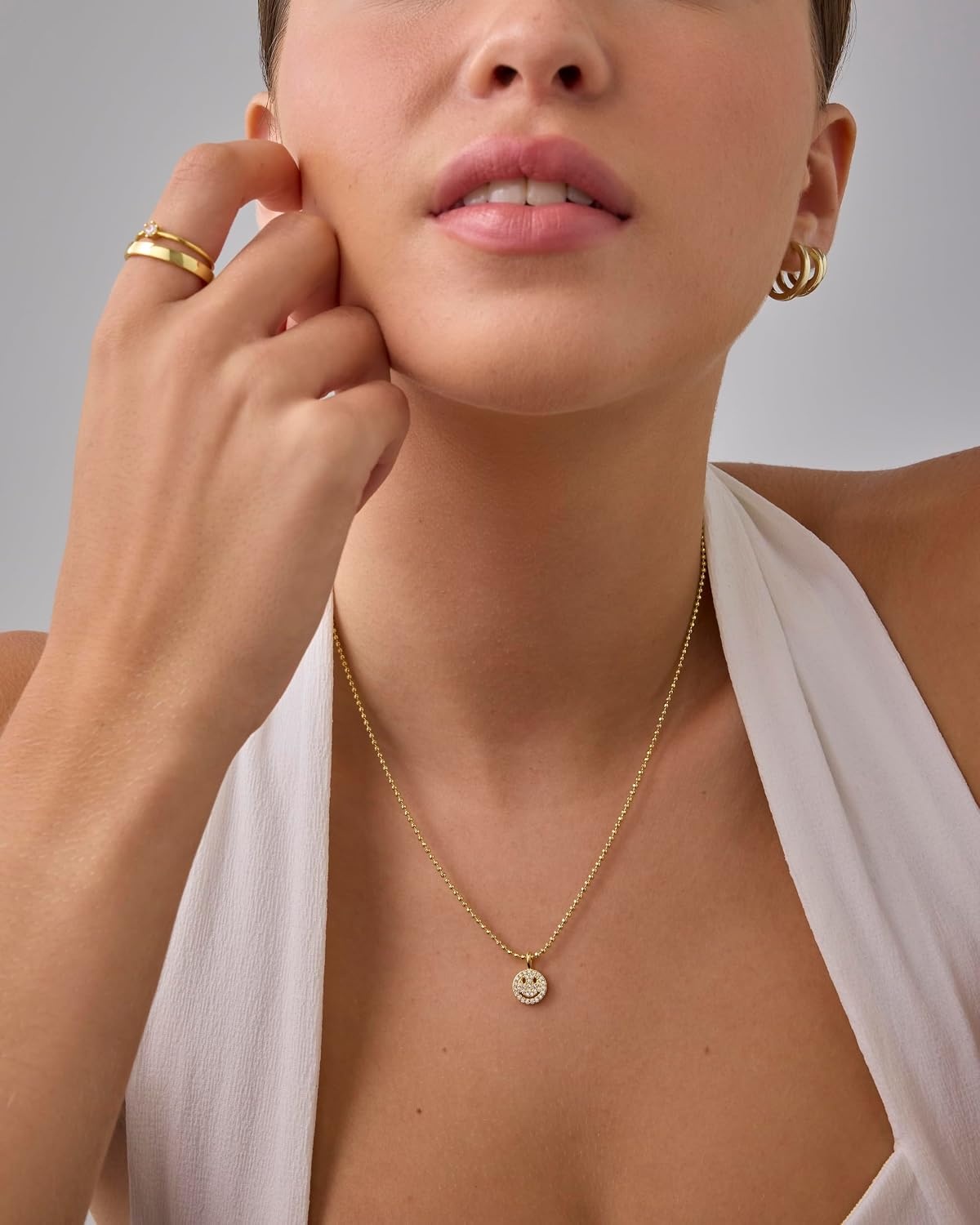 image:imagePAVOI 14K Gold Plated Dainty Cubic Zirconia Pendant Necklace for Women Dot Elephant Butterfly Pineapple Lock Knot Palm Tree Bow Smiley Pendant Layering Chain NecklacesYellow Gold