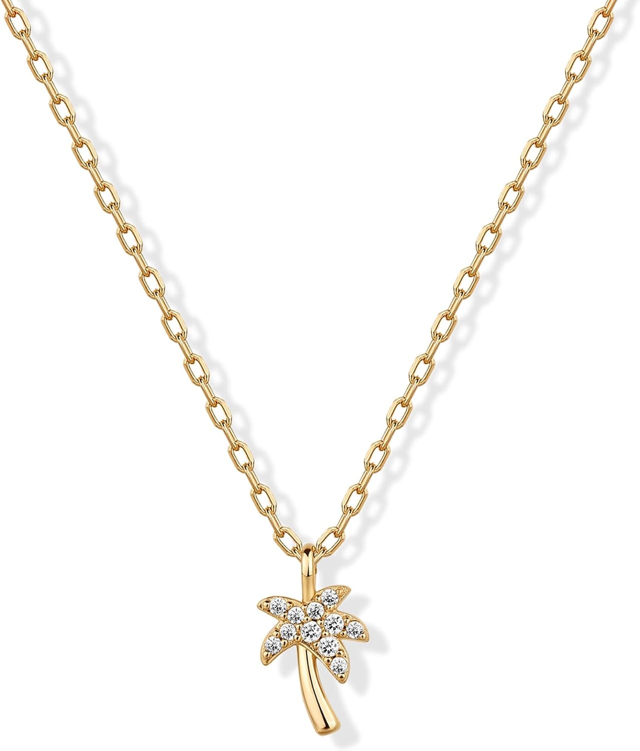 image:imagePAVOI 14K Gold Plated Dainty Cubic Zirconia Pendant Necklace for Women Dot Elephant Butterfly Pineapple Lock Knot Palm Tree Bow Smiley Pendant Layering Chain NecklacesYellow Gold