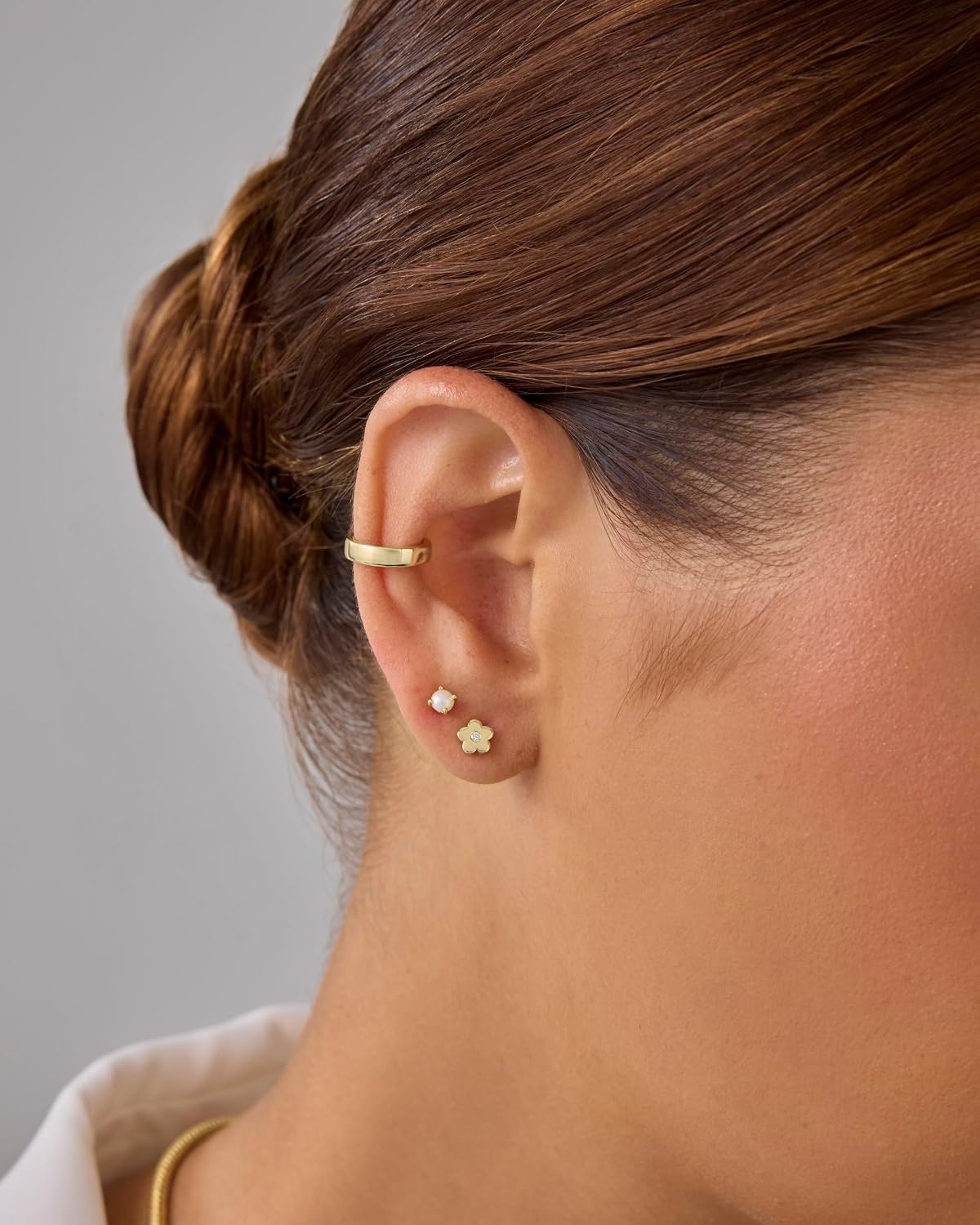 image:imagePAVOI 14K Gold Plated Dainty Flat Back Earrings for Women Hypoallergenic Sterling Silver Posts Helix Cartilage Piercing Jewelry Emoji Motif Bow Celestial Flatback Gold Stud Earrings Screw BackFlower