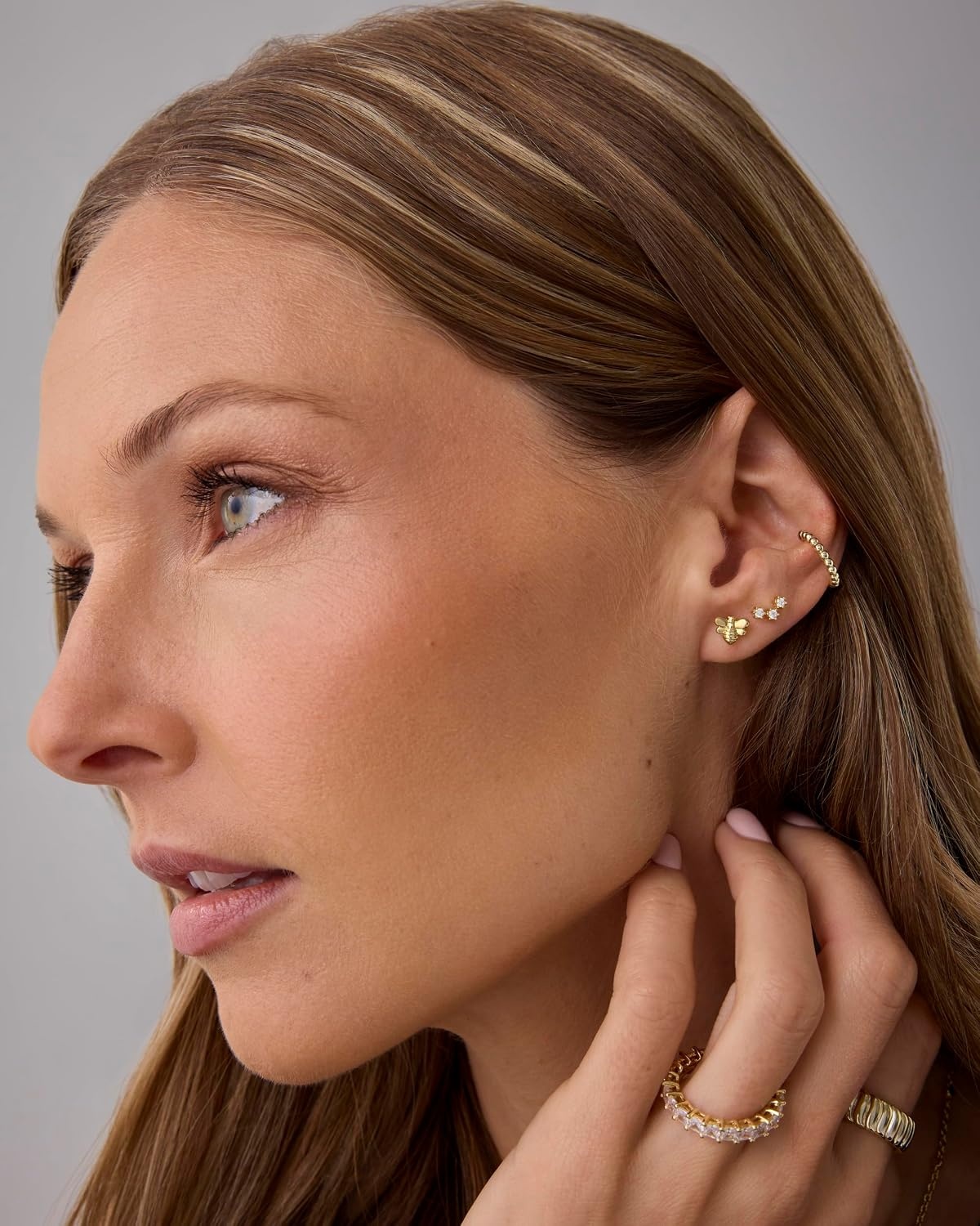 image:imagePAVOI 14K Gold Plated Dainty Flat Back Earrings for Women Hypoallergenic Sterling Silver Posts Helix Cartilage Piercing Jewelry Emoji Motif Bow Celestial Flatback Gold Stud Earrings Screw BackBumble Bee