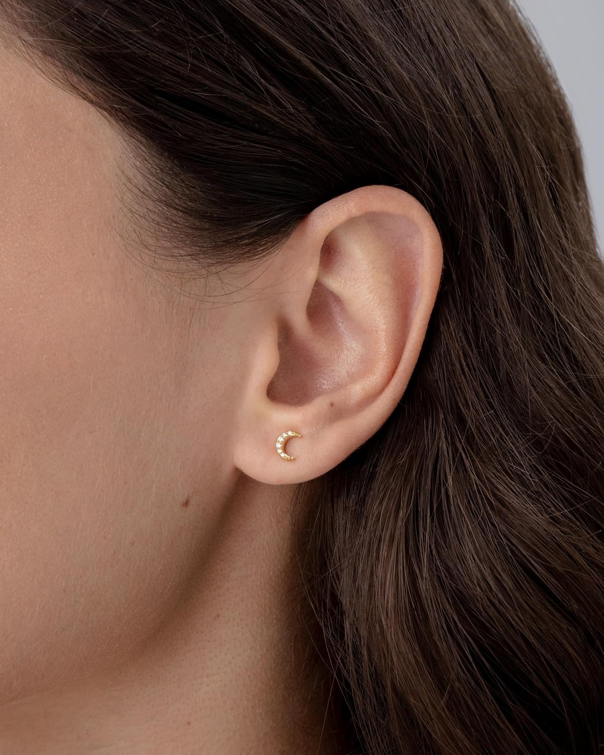 image:imagePAVOI 14K Gold Plated Dainty Flat Back Earrings for Women Hypoallergenic Sterling Silver Posts Helix Cartilage Piercing Jewelry Emoji Motif Bow Celestial Flatback Gold Stud Earrings Screw BackMoon