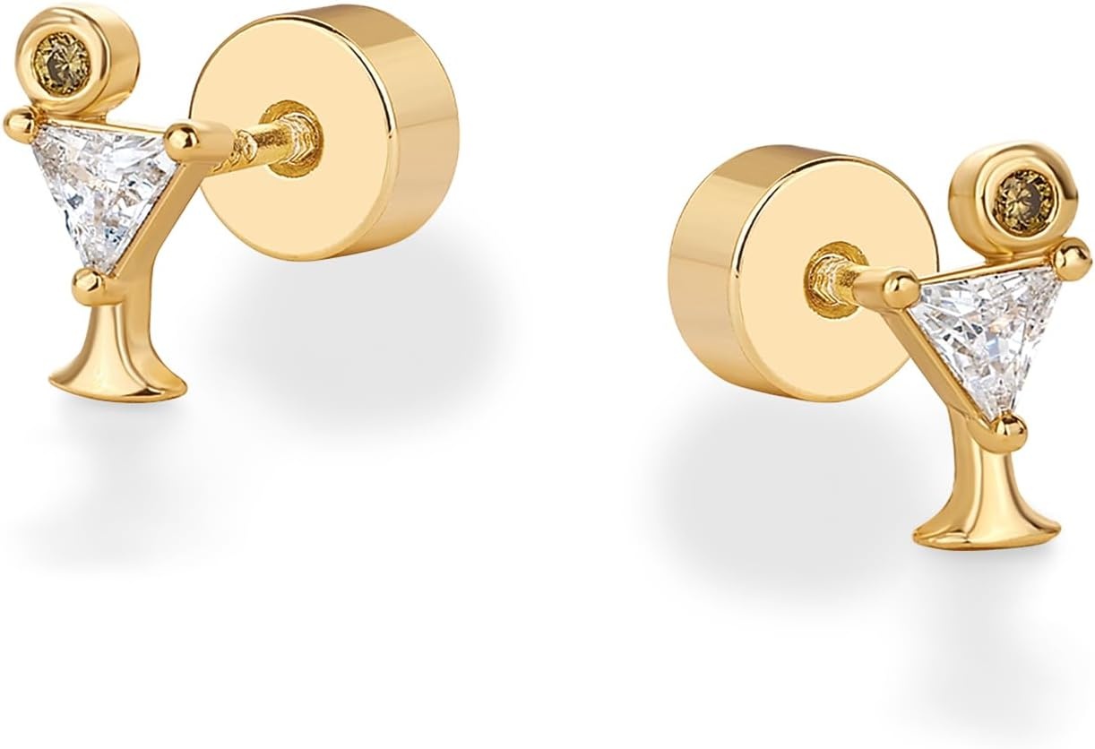 image:imagePAVOI 14K Gold Plated Dainty Flat Back Earrings for Women Hypoallergenic Sterling Silver Posts Helix Cartilage Piercing Jewelry Emoji Motif Bow Celestial Flatback Gold Stud Earrings Screw BackMartini