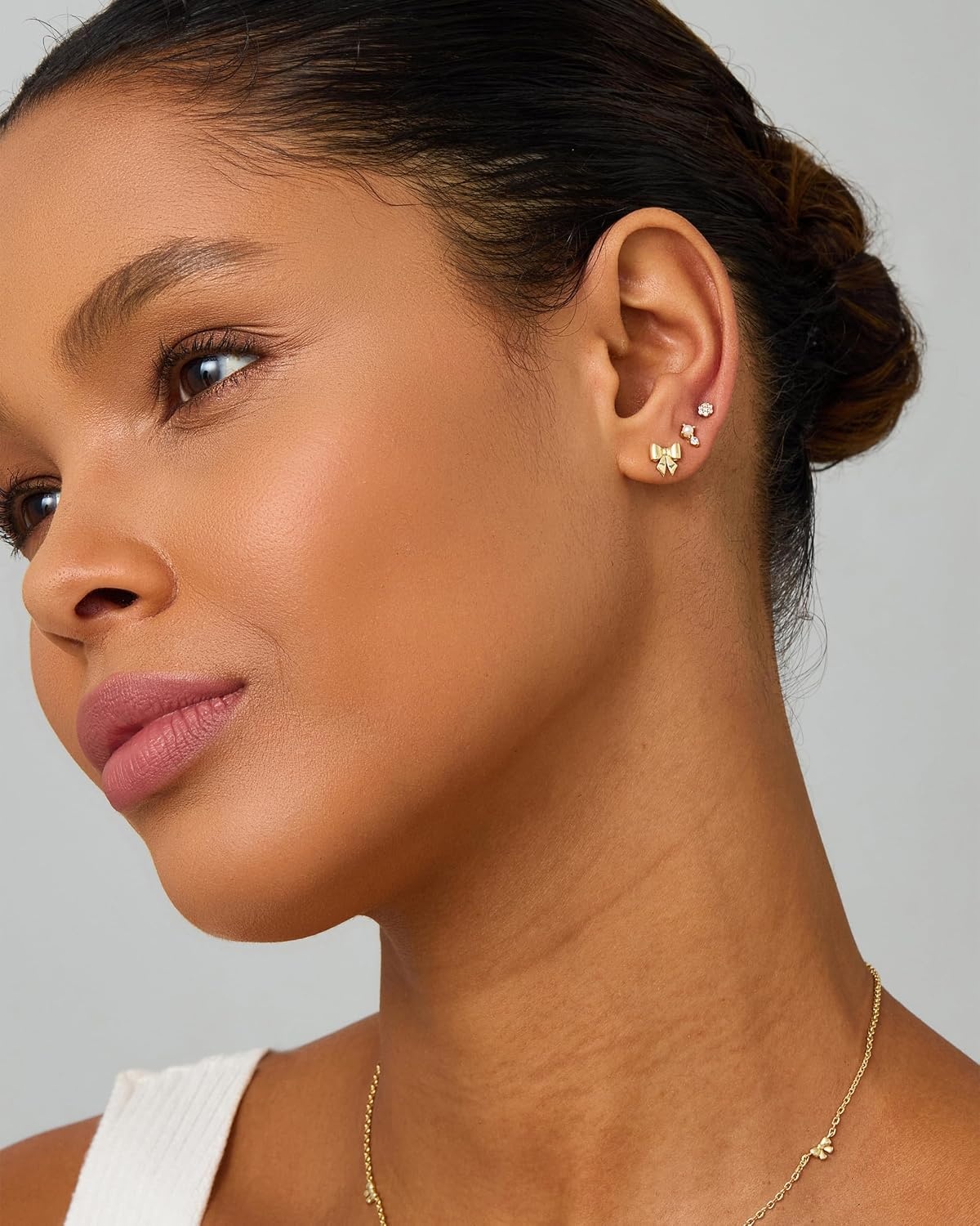 image:imagePAVOI 14K Gold Plated Dainty Flat Back Earrings for Women Hypoallergenic Sterling Silver Posts Helix Cartilage Piercing Jewelry Emoji Motif Bow Celestial Flatback Gold Stud Earrings Screw BackBow Pearl Trio Set