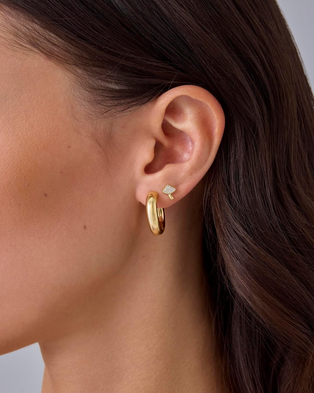 image:imagePAVOI 14K Gold Plated Dainty Flat Back Earrings for Women Hypoallergenic Sterling Silver Posts Helix Cartilage Piercing Jewelry Emoji Motif Bow Celestial Flatback Gold Stud Earrings Screw BackMushroom