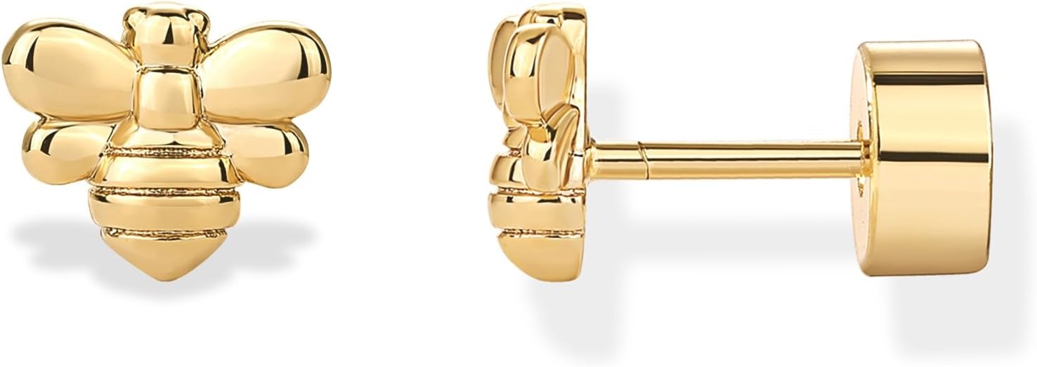 image:imagePAVOI 14K Gold Plated Dainty Flat Back Earrings for Women Hypoallergenic Sterling Silver Posts Helix Cartilage Piercing Jewelry Emoji Motif Bow Celestial Flatback Gold Stud Earrings Screw BackBumble Bee