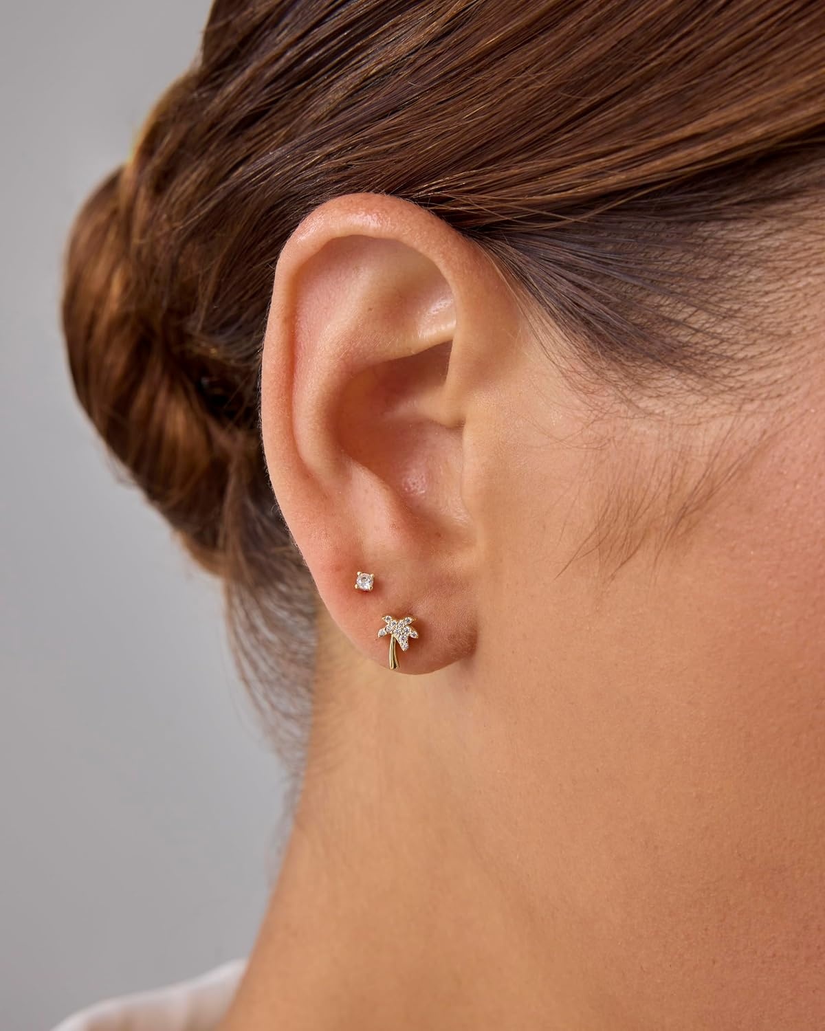 image:imagePAVOI 14K Gold Plated Dainty Flat Back Earrings for Women Hypoallergenic Sterling Silver Posts Helix Cartilage Piercing Jewelry Emoji Motif Bow Celestial Flatback Gold Stud Earrings Screw BackPalm Tree