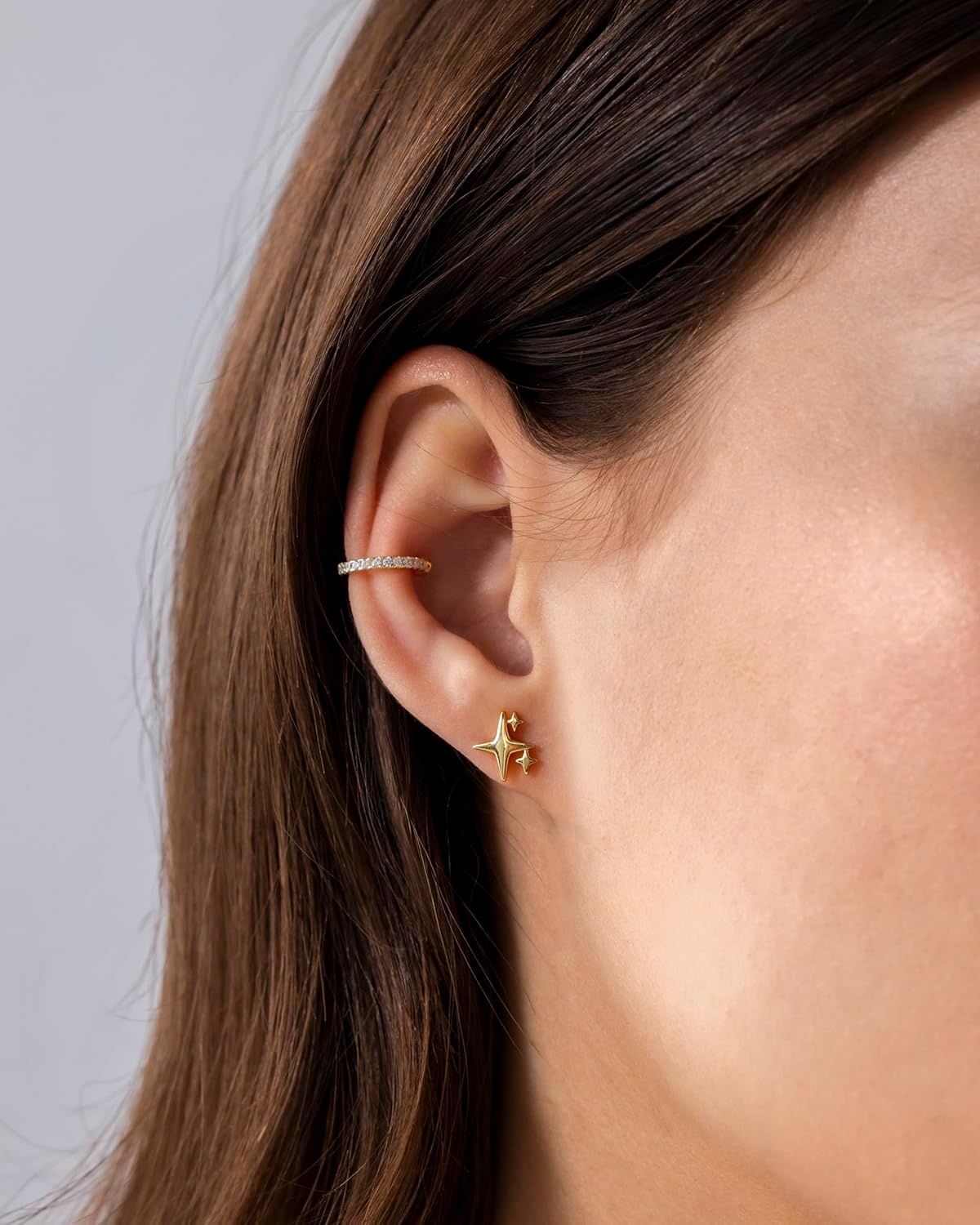 image:imagePAVOI 14K Gold Plated Dainty Flat Back Earrings for Women Hypoallergenic Sterling Silver Posts Helix Cartilage Piercing Jewelry Emoji Motif Bow Celestial Flatback Gold Stud Earrings Screw BackSparkle