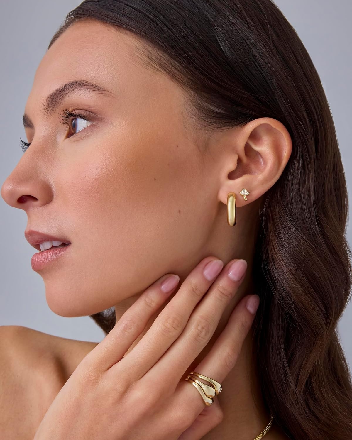 image:imagePAVOI 14K Gold Plated Dainty Flat Back Earrings for Women Hypoallergenic Sterling Silver Posts Helix Cartilage Piercing Jewelry Emoji Motif Bow Celestial Flatback Gold Stud Earrings Screw BackMushroom