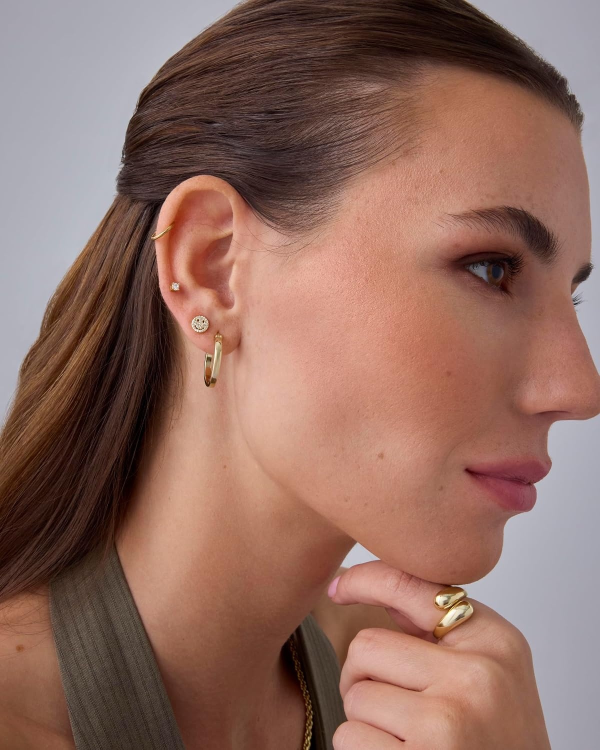image:imagePAVOI 14K Gold Plated Dainty Flat Back Earrings for Women Hypoallergenic Sterling Silver Posts Helix Cartilage Piercing Jewelry Emoji Motif Bow Celestial Flatback Gold Stud Earrings Screw BackSmiley