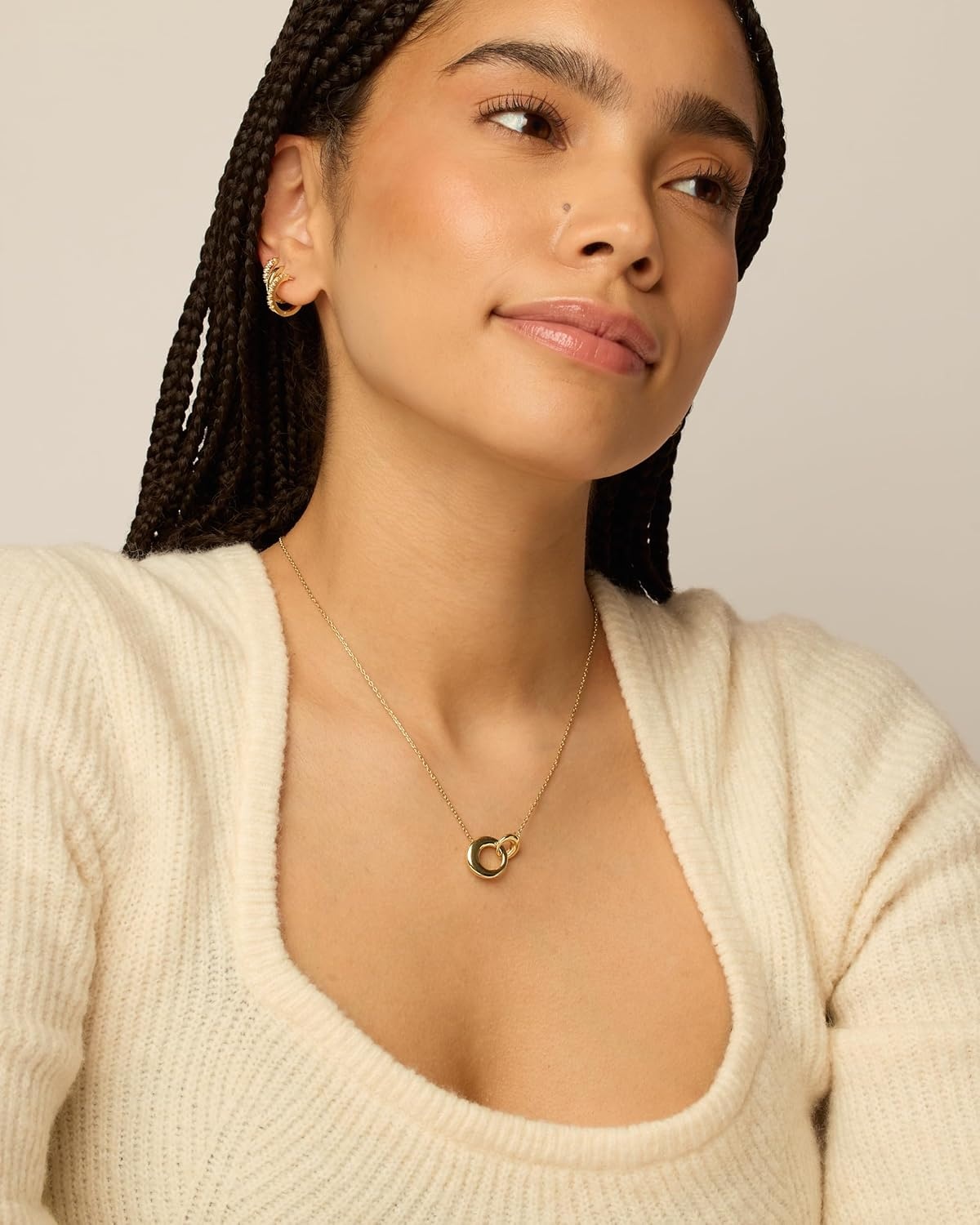 image:imagePAVOI 14K Gold Plated Dainty Interlock Pendant Necklace for Women Circle Link Pendant NecklacesYellow Gold