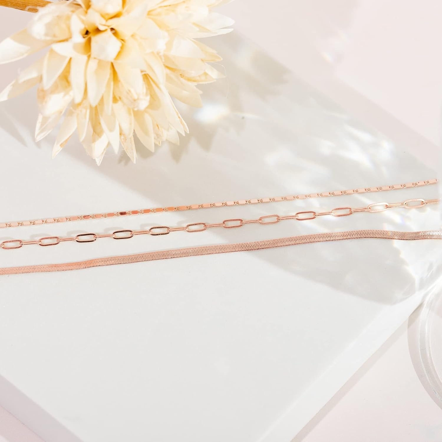image:imagePAVOI 14K Gold Plated Dainty Layering Necklaces for Women Snake Chain Curb Link Paperclip Layered Chains Trendy Layering NecklaceRose Gold