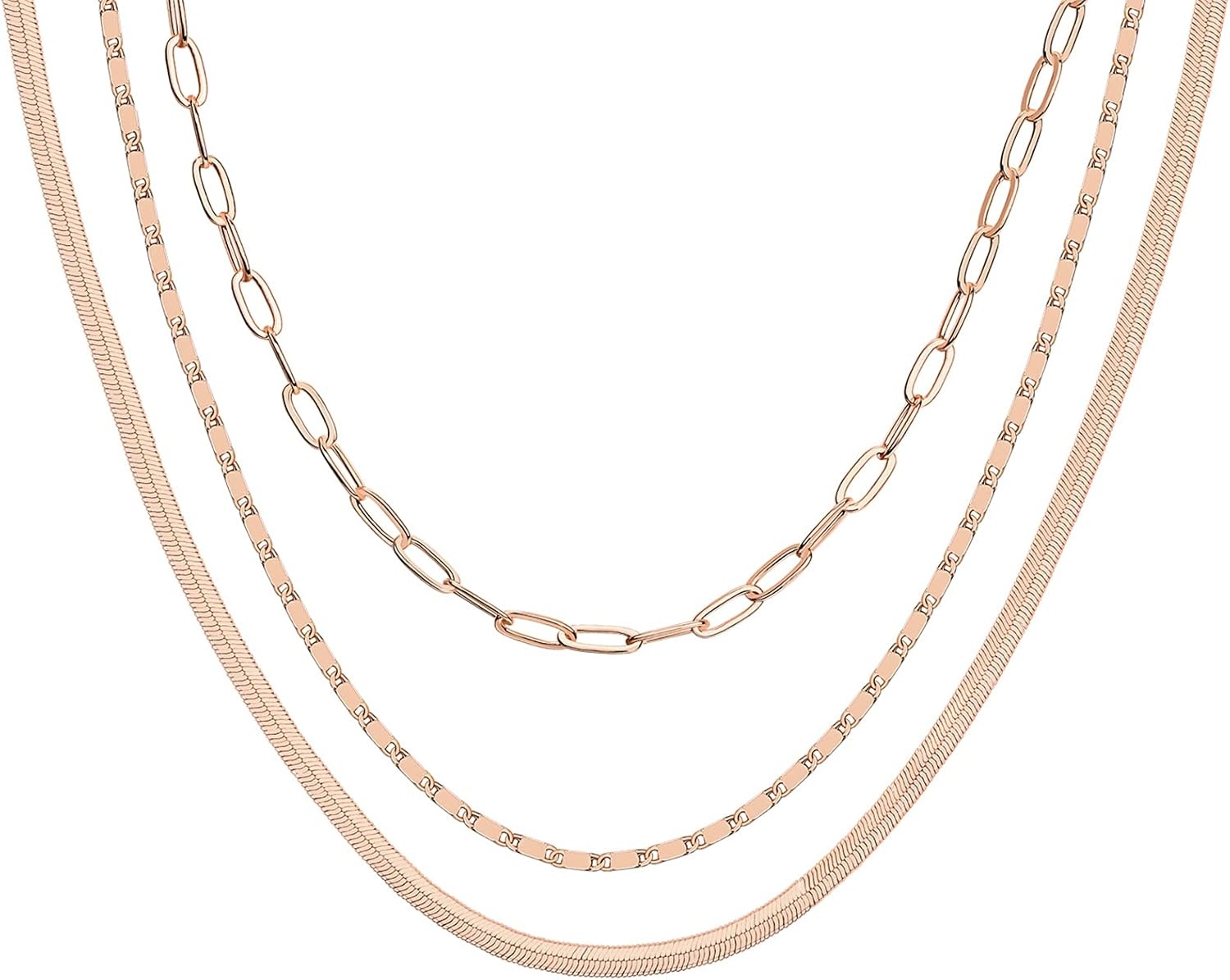 image:imagePAVOI 14K Gold Plated Dainty Layering Necklaces for Women Snake Chain Curb Link Paperclip Layered Chains Trendy Layering NecklaceRose Gold