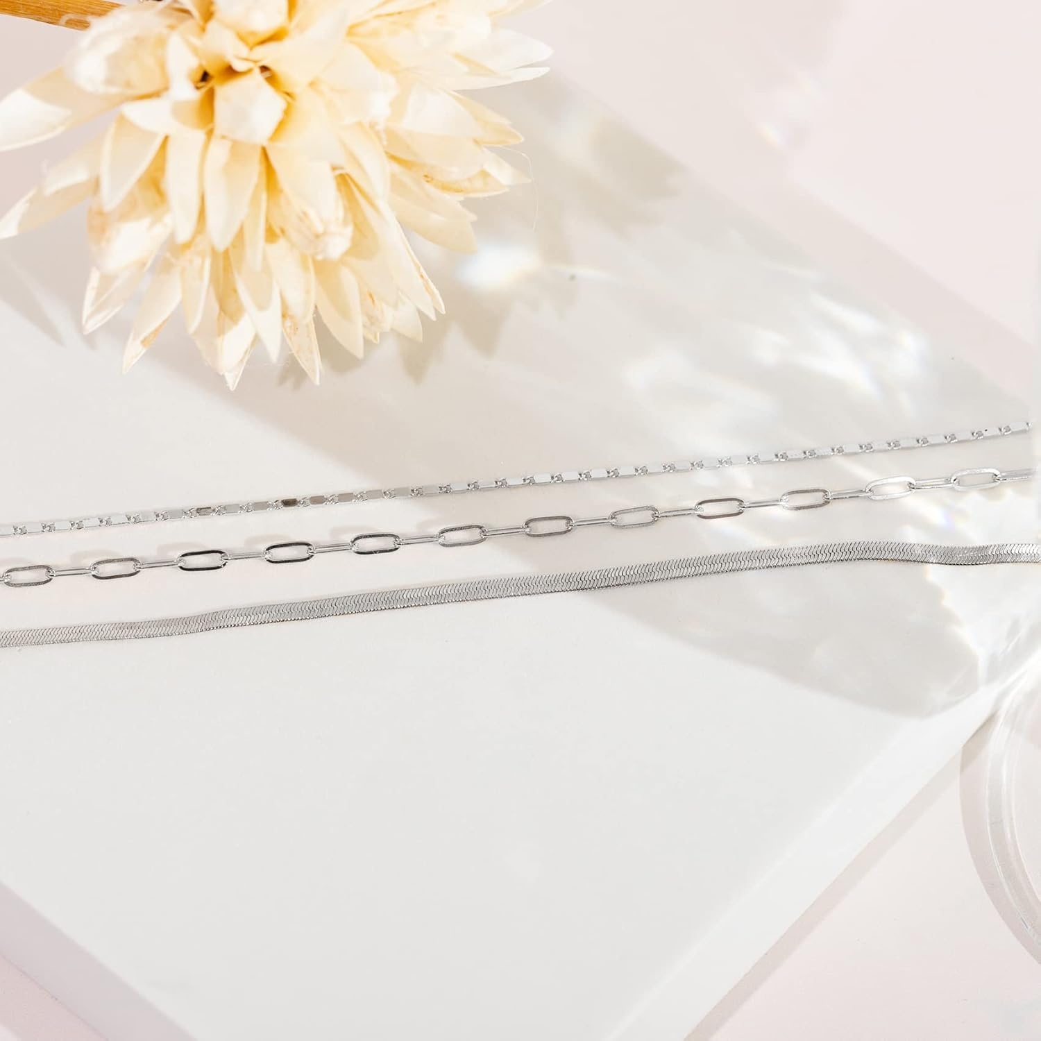 image:imagePAVOI 14K Gold Plated Dainty Layering Necklaces for Women Snake Chain Curb Link Paperclip Layered Chains Trendy Layering NecklaceWhite Gold