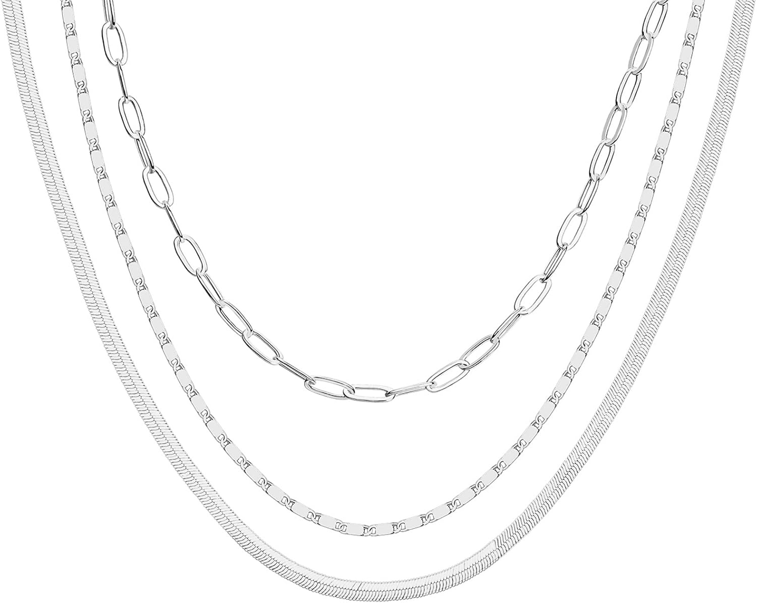 image:imagePAVOI 14K Gold Plated Dainty Layering Necklaces for Women Snake Chain Curb Link Paperclip Layered Chains Trendy Layering NecklaceWhite Gold