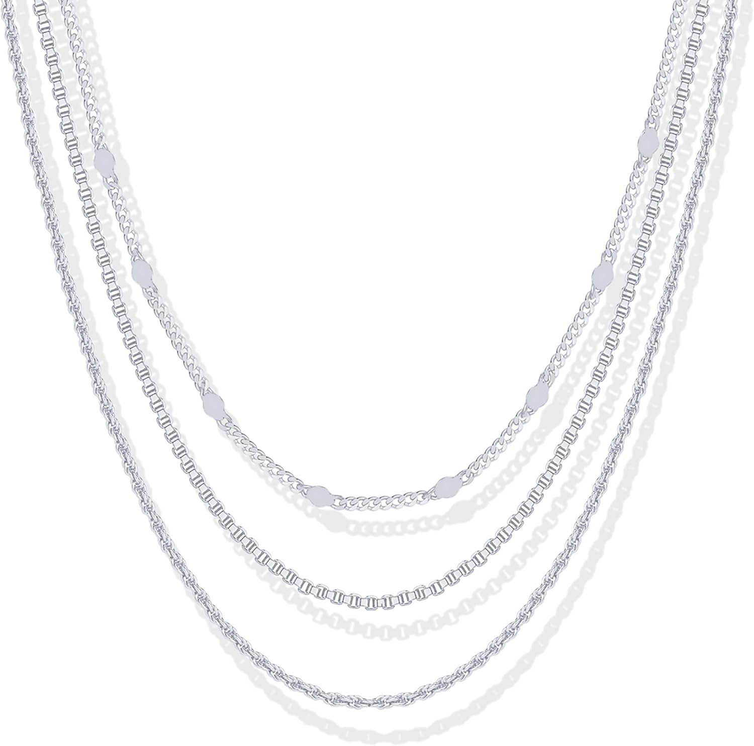 image:imagePAVOI 14K Gold Plated Dainty Layering Necklaces for Women Snake Chain Curb Link Paperclip Layered Chains Trendy Layering NecklaceWhite Gold