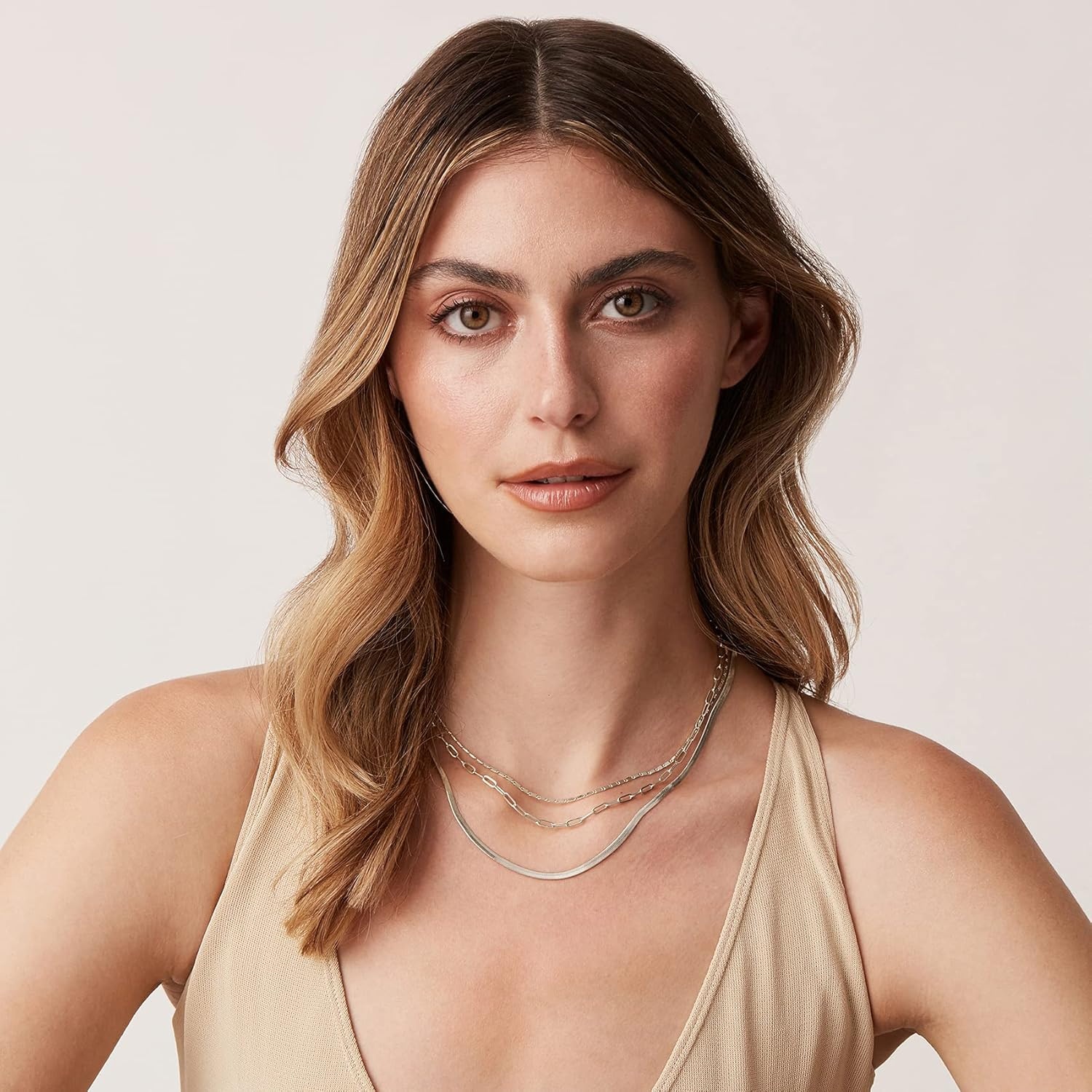 image:imagePAVOI 14K Gold Plated Dainty Layering Necklaces for Women Snake Chain Curb Link Paperclip Layered Chains Trendy Layering NecklaceWhite Gold