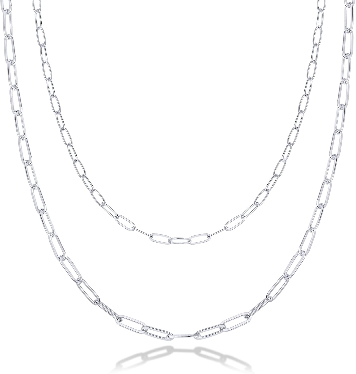 image:imagePAVOI 14K Gold Plated Dainty Layering Necklaces for Women Snake Chain Curb Link Paperclip Layered Chains Trendy Layering NecklaceWhite Gold