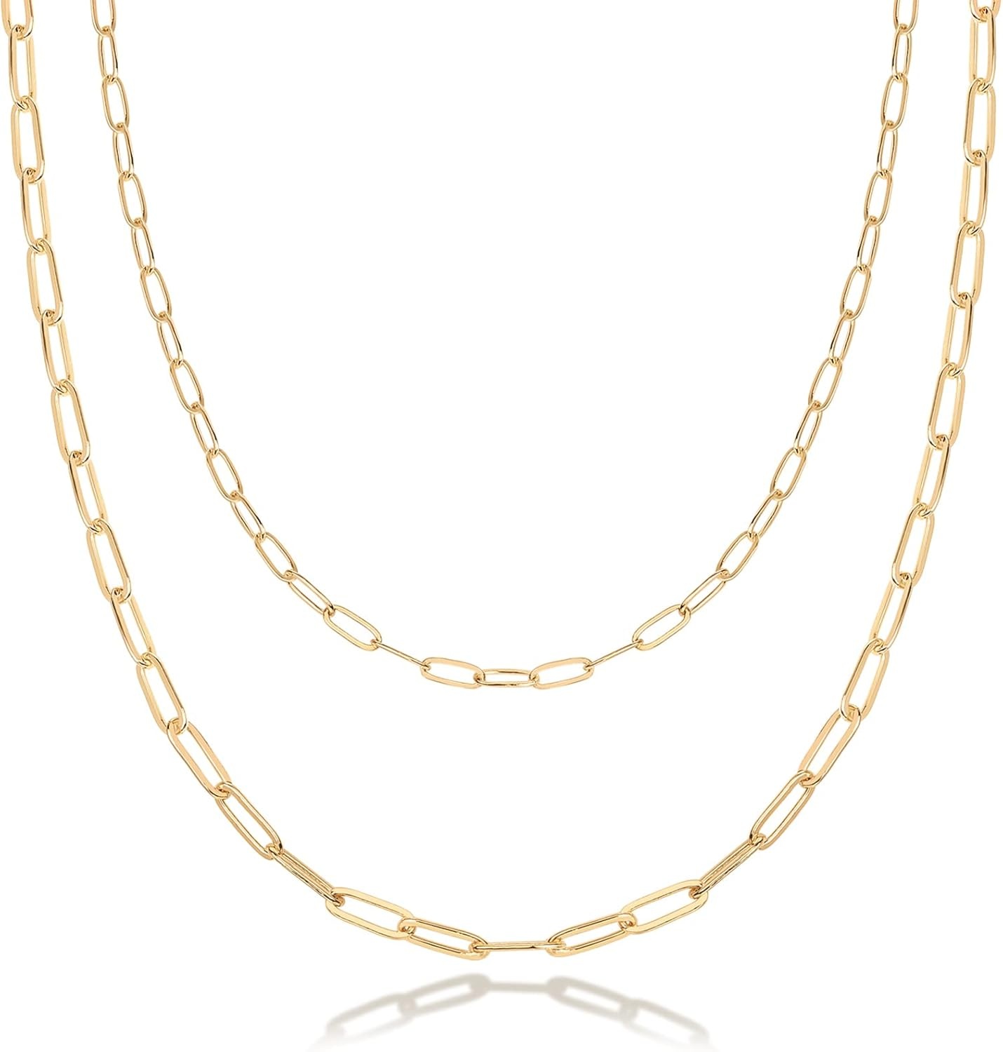 image:imagePAVOI 14K Gold Plated Dainty Layering Necklaces for Women Snake Chain Curb Link Paperclip Layered Chains Trendy Layering NecklaceYellow Gold