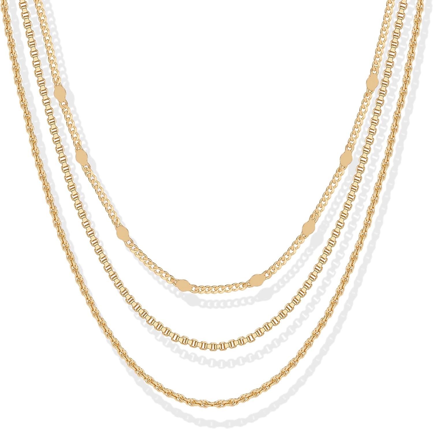 image:imagePAVOI 14K Gold Plated Dainty Layering Necklaces for Women Snake Chain Curb Link Paperclip Layered Chains Trendy Layering NecklaceYellow Gold