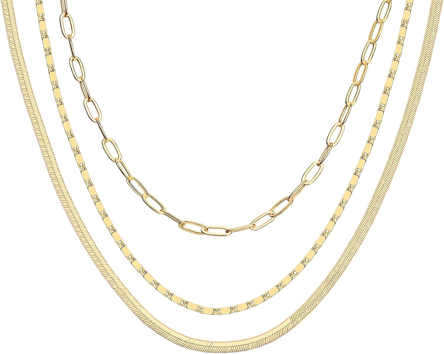 image:imagePAVOI 14K Gold Plated Dainty Layering Necklaces for Women Snake Chain Curb Link Paperclip Layered Chains Trendy Layering NecklaceYellow Gold