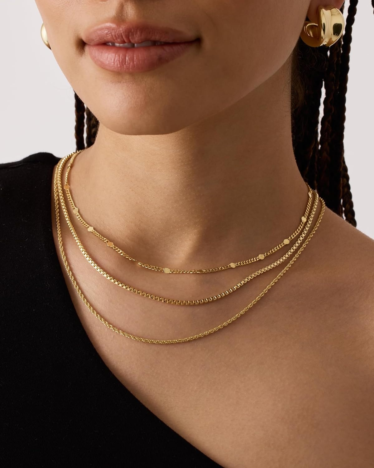 image:imagePAVOI 14K Gold Plated Dainty Layering Necklaces for Women Snake Chain Curb Link Paperclip Layered Chains Trendy Layering NecklaceYellow Gold