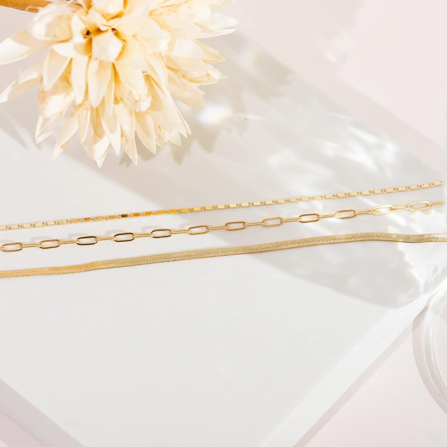 image:imagePAVOI 14K Gold Plated Dainty Layering Necklaces for Women Snake Chain Curb Link Paperclip Layered Chains Trendy Layering NecklaceYellow Gold