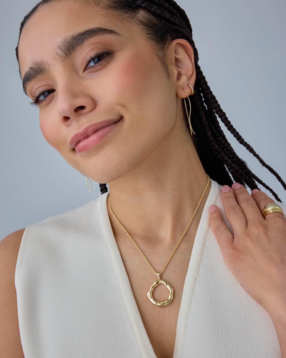 image:imagePAVOI 14K Gold Plated Dainty Statement Pendant Necklaces for Women Hammered Circle Beachy Summer Conch Seashell Pendants Knit Tightened Rope Chain NecklaceYellow Gold