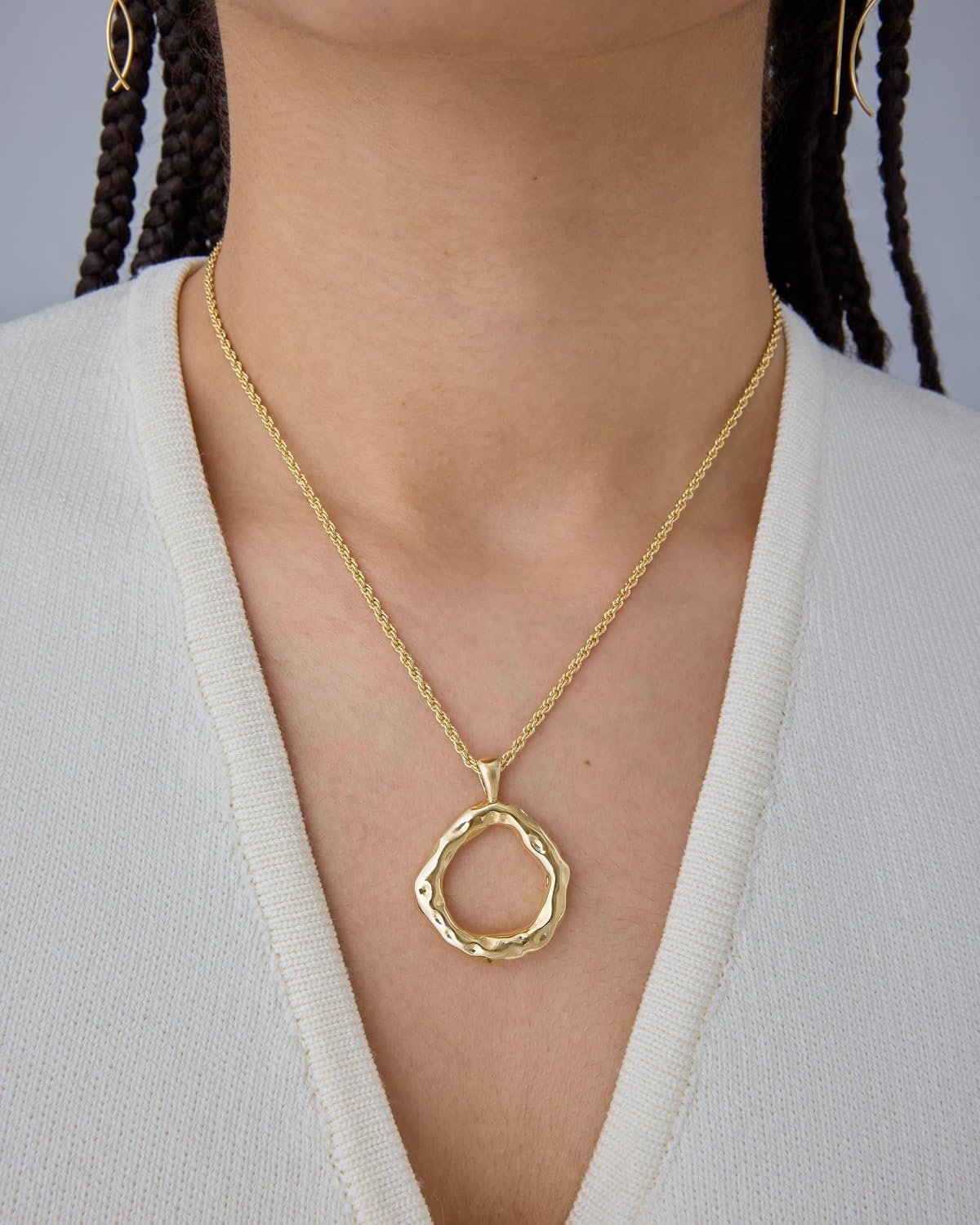 image:imagePAVOI 14K Gold Plated Dainty Statement Pendant Necklaces for Women Hammered Circle Beachy Summer Conch Seashell Pendants Knit Tightened Rope Chain NecklaceYellow Gold