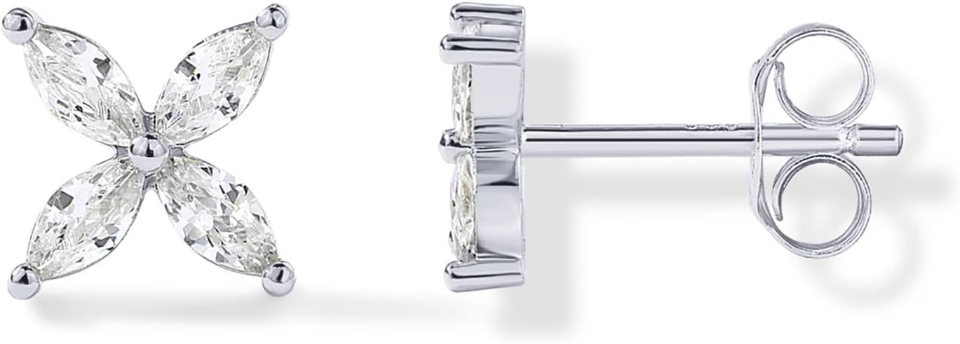 image:imagePAVOI 14K Gold Plated Dainty Stud Earrings for Women 925 Sterling Silver Posts Earrings with Cubic Zirconia Celestial Lightning Bolt Moon Star and Flower Gold Jewelry GiftsWhite Gold