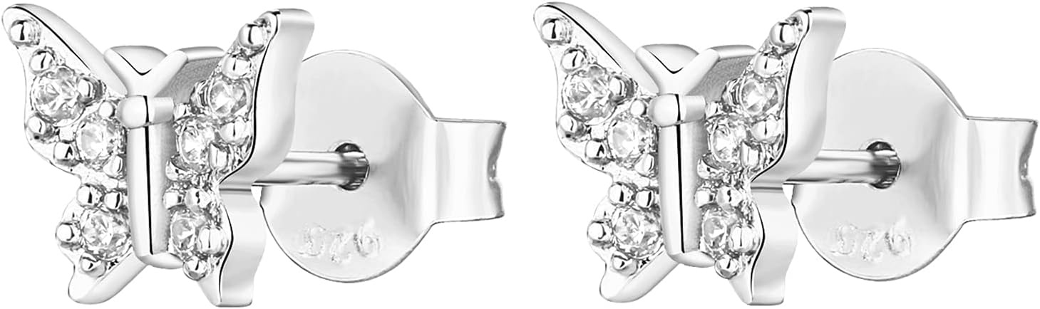 image:imagePAVOI 14K Gold Plated Dainty Stud Earrings for Women 925 Sterling Silver Posts Earrings with Cubic Zirconia Celestial Lightning Bolt Moon Star and Flower Gold Jewelry GiftsWhite Gold