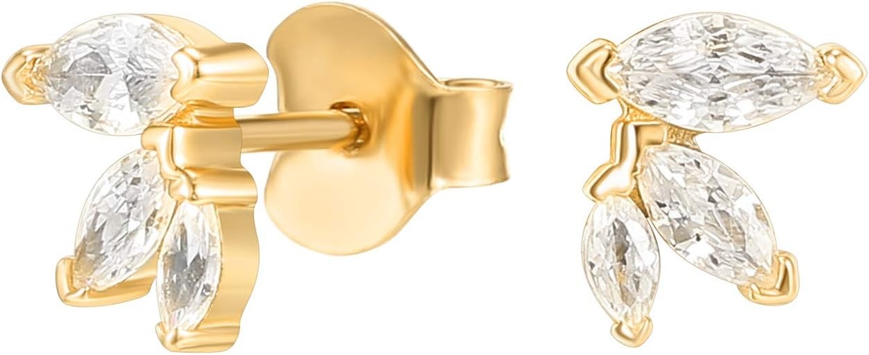image:imagePAVOI 14K Gold Plated Dainty Stud Earrings for Women 925 Sterling Silver Posts Earrings with Cubic Zirconia Celestial Lightning Bolt Moon Star and Flower Gold Jewelry GiftsYellow Gold