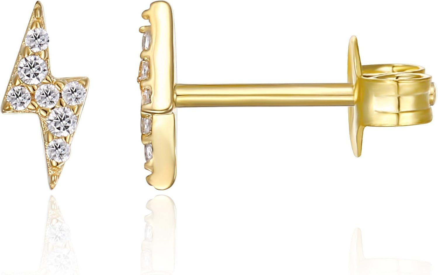 image:imagePAVOI 14K Gold Plated Dainty Stud Earrings for Women 925 Sterling Silver Posts Earrings with Cubic Zirconia Celestial Lightning Bolt Moon Star and Flower Gold Jewelry GiftsYellow Gold