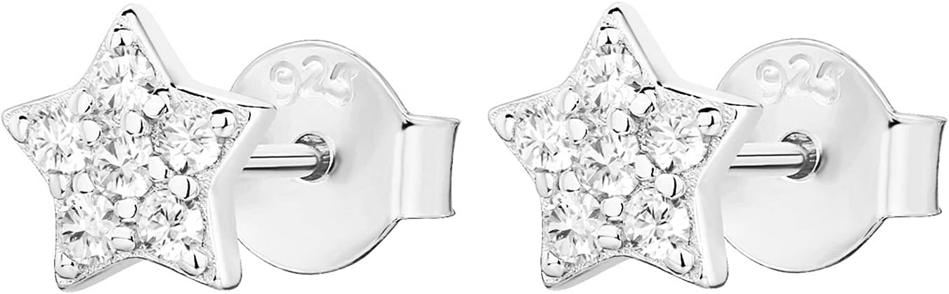 image:imagePAVOI 14K Gold Plated Dainty Stud Earrings for Women 925 Sterling Silver Posts Earrings with Cubic Zirconia Celestial Lightning Bolt Moon Star and Flower Gold Jewelry GiftsWhite Gold