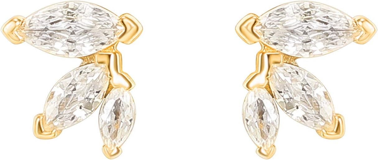 image:imagePAVOI 14K Gold Plated Dainty Stud Earrings for Women 925 Sterling Silver Posts Earrings with Cubic Zirconia Celestial Lightning Bolt Moon Star and Flower Gold Jewelry GiftsYellow Gold