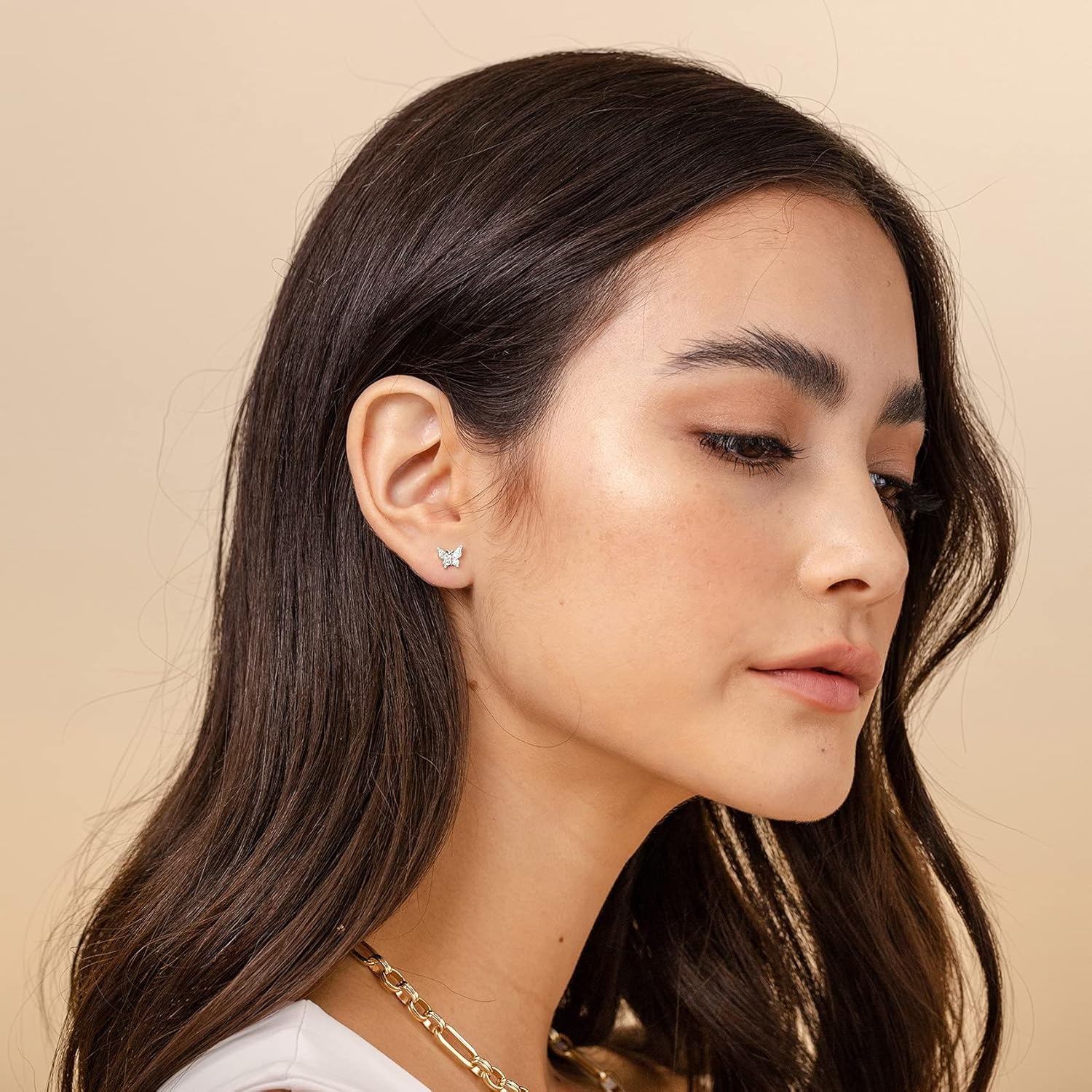 image:imagePAVOI 14K Gold Plated Dainty Stud Earrings for Women 925 Sterling Silver Posts Earrings with Cubic Zirconia Celestial Lightning Bolt Moon Star and Flower Gold Jewelry GiftsWhite Gold
