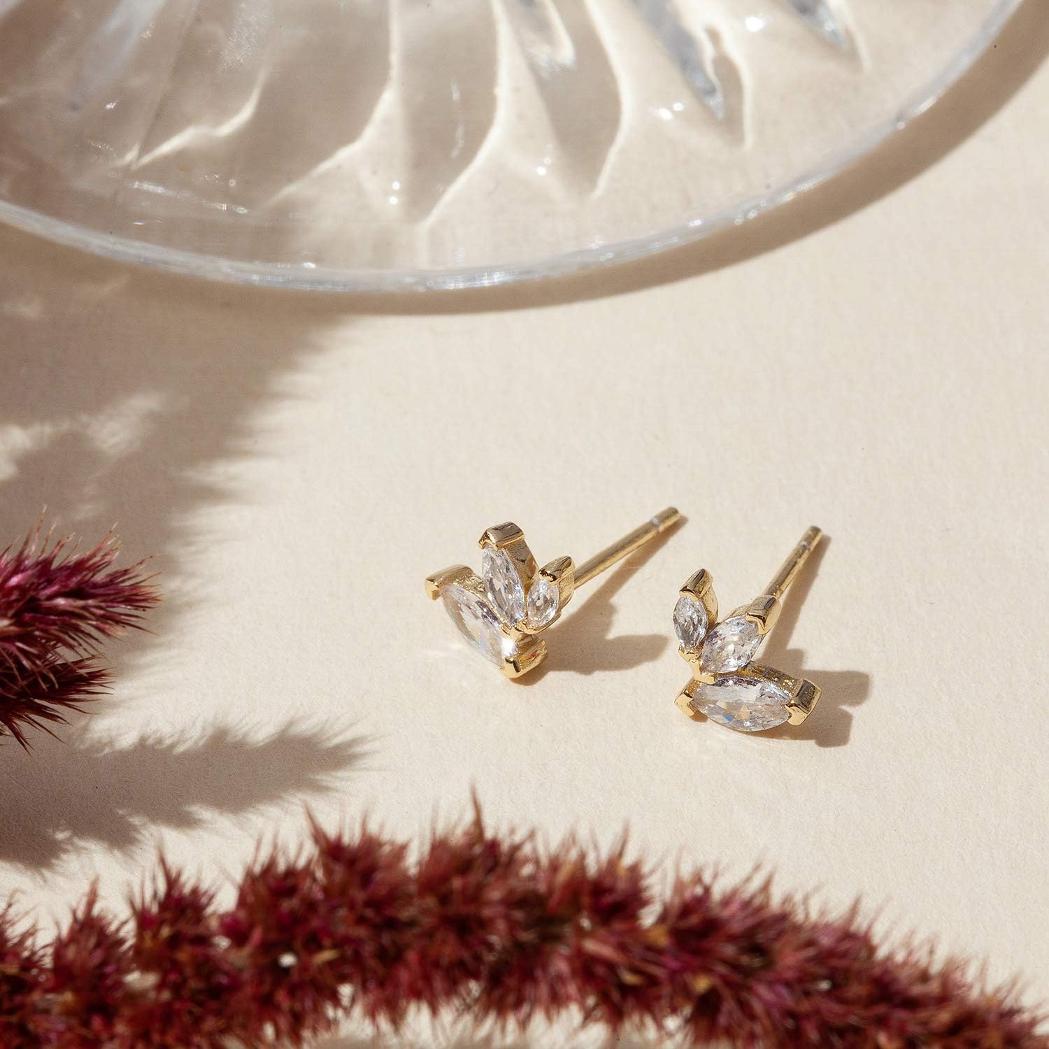 image:imagePAVOI 14K Gold Plated Dainty Stud Earrings for Women 925 Sterling Silver Posts Earrings with Cubic Zirconia Celestial Lightning Bolt Moon Star and Flower Gold Jewelry GiftsWhite Gold