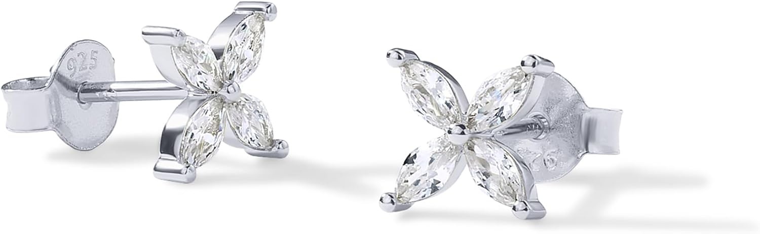 image:imagePAVOI 14K Gold Plated Dainty Stud Earrings for Women 925 Sterling Silver Posts Earrings with Cubic Zirconia Celestial Lightning Bolt Moon Star and Flower Gold Jewelry GiftsWhite Gold