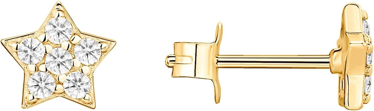 image:imagePAVOI 14K Gold Plated Dainty Stud Earrings for Women 925 Sterling Silver Posts Earrings with Cubic Zirconia Celestial Lightning Bolt Moon Star and Flower Gold Jewelry GiftsYellow Gold