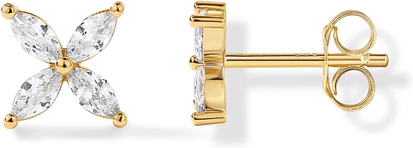 image:imagePAVOI 14K Gold Plated Dainty Stud Earrings for Women 925 Sterling Silver Posts Earrings with Cubic Zirconia Celestial Lightning Bolt Moon Star and Flower Gold Jewelry GiftsYellow Gold