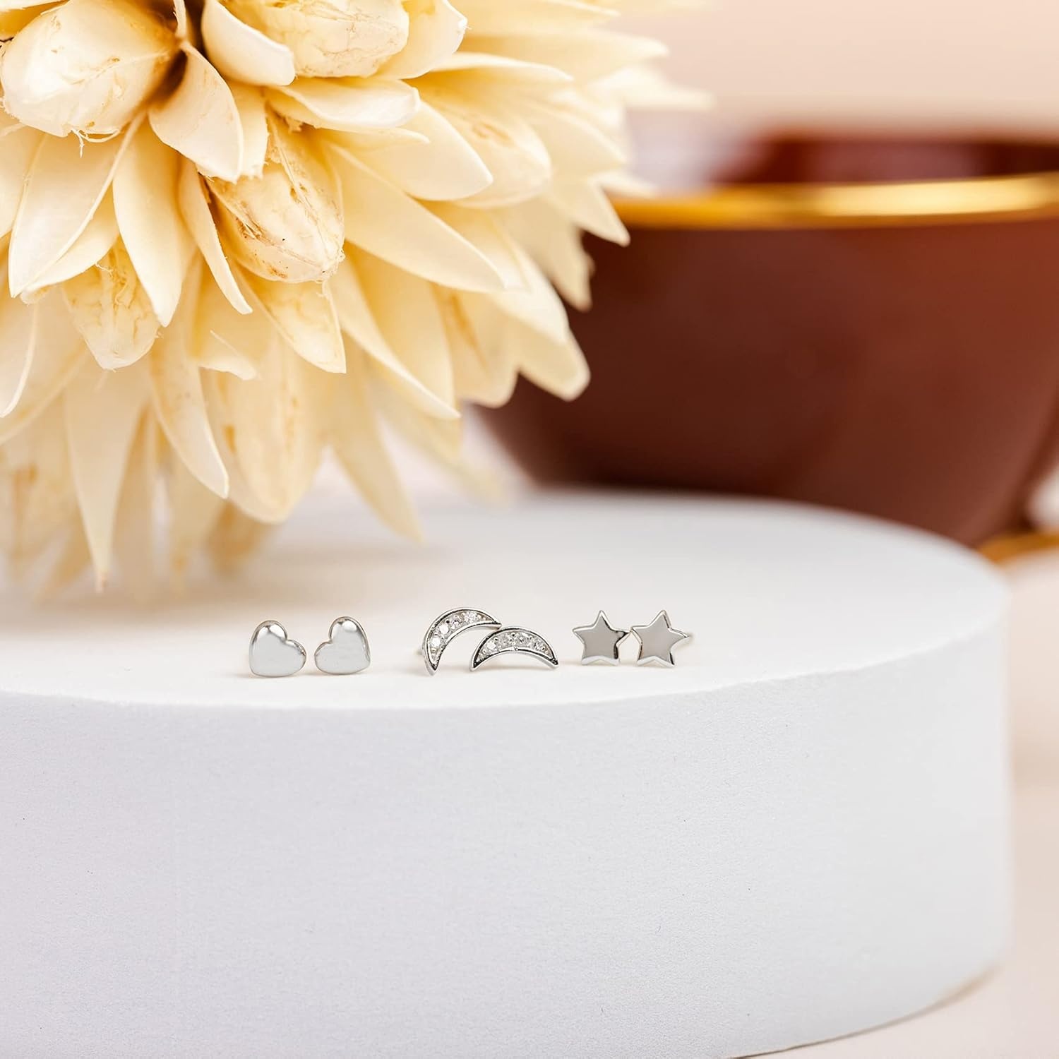 image:imagePAVOI 14K Gold Plated Dainty Stud Earrings for Women 925 Sterling Silver Posts Earrings with Cubic Zirconia Celestial Lightning Bolt Moon Star and Flower Gold Jewelry GiftsWhite Gold