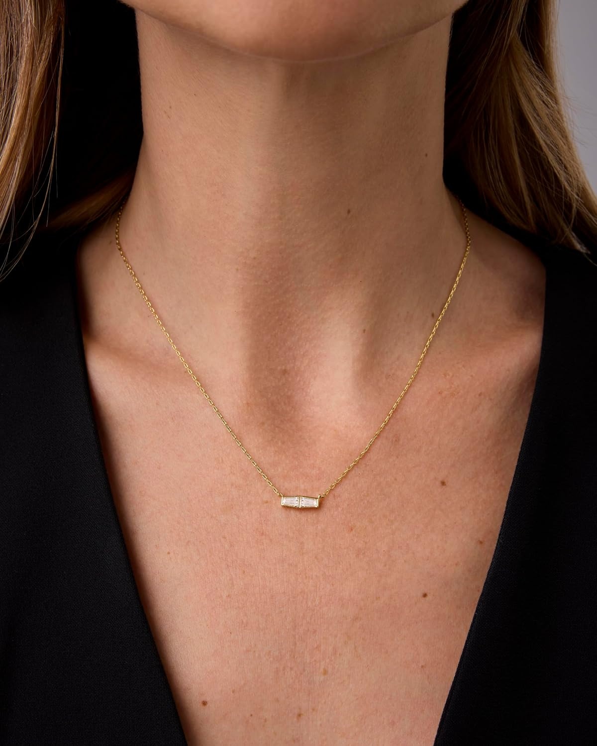 image:imagePAVOI 14K Gold Plated Dainty Tapered Baguette Cubic Zirconia Pendant Necklace Trendy Chain Necklaces for WomenWhite Gold