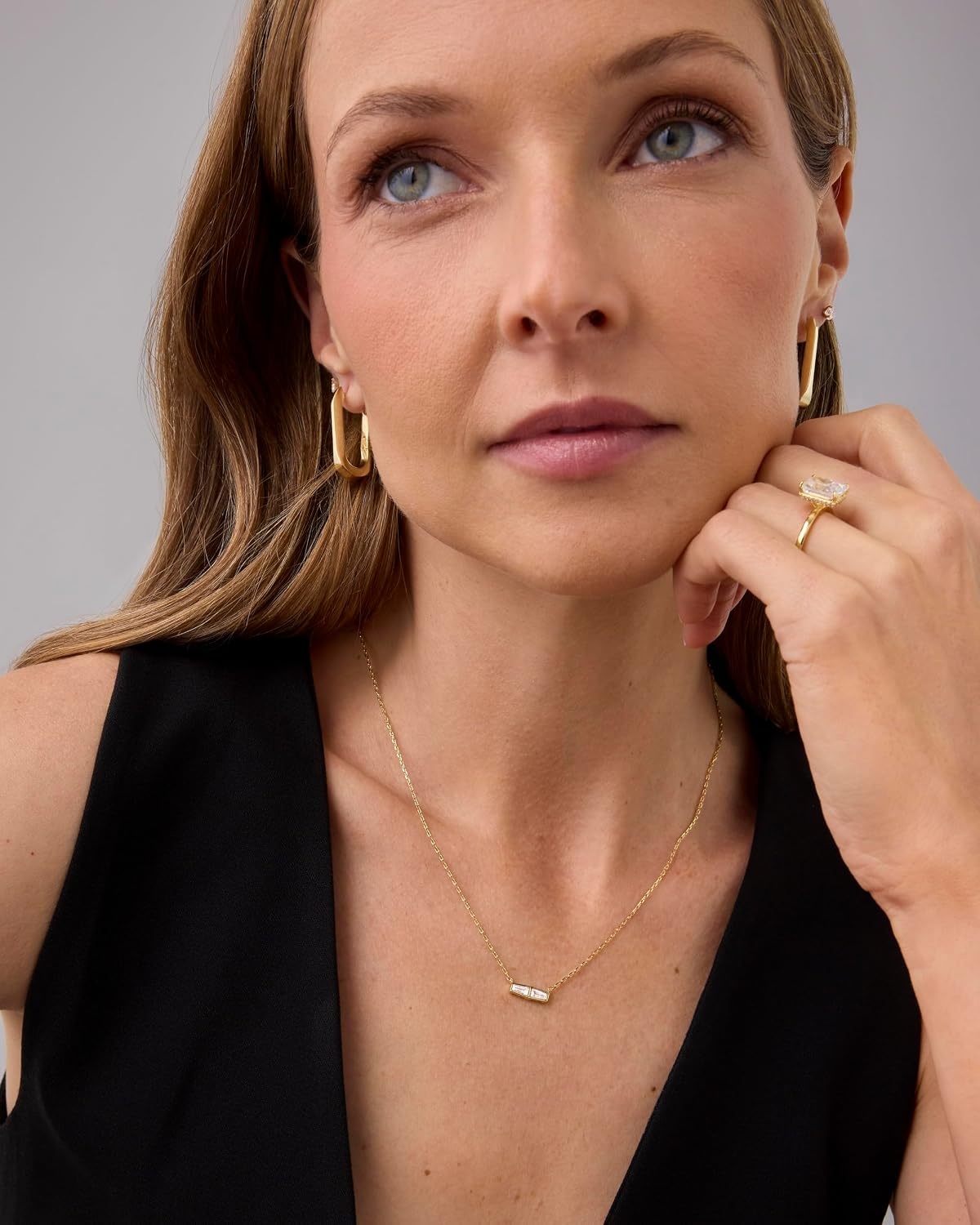 image:imagePAVOI 14K Gold Plated Dainty Tapered Baguette Cubic Zirconia Pendant Necklace Trendy Chain Necklaces for WomenYellow Gold