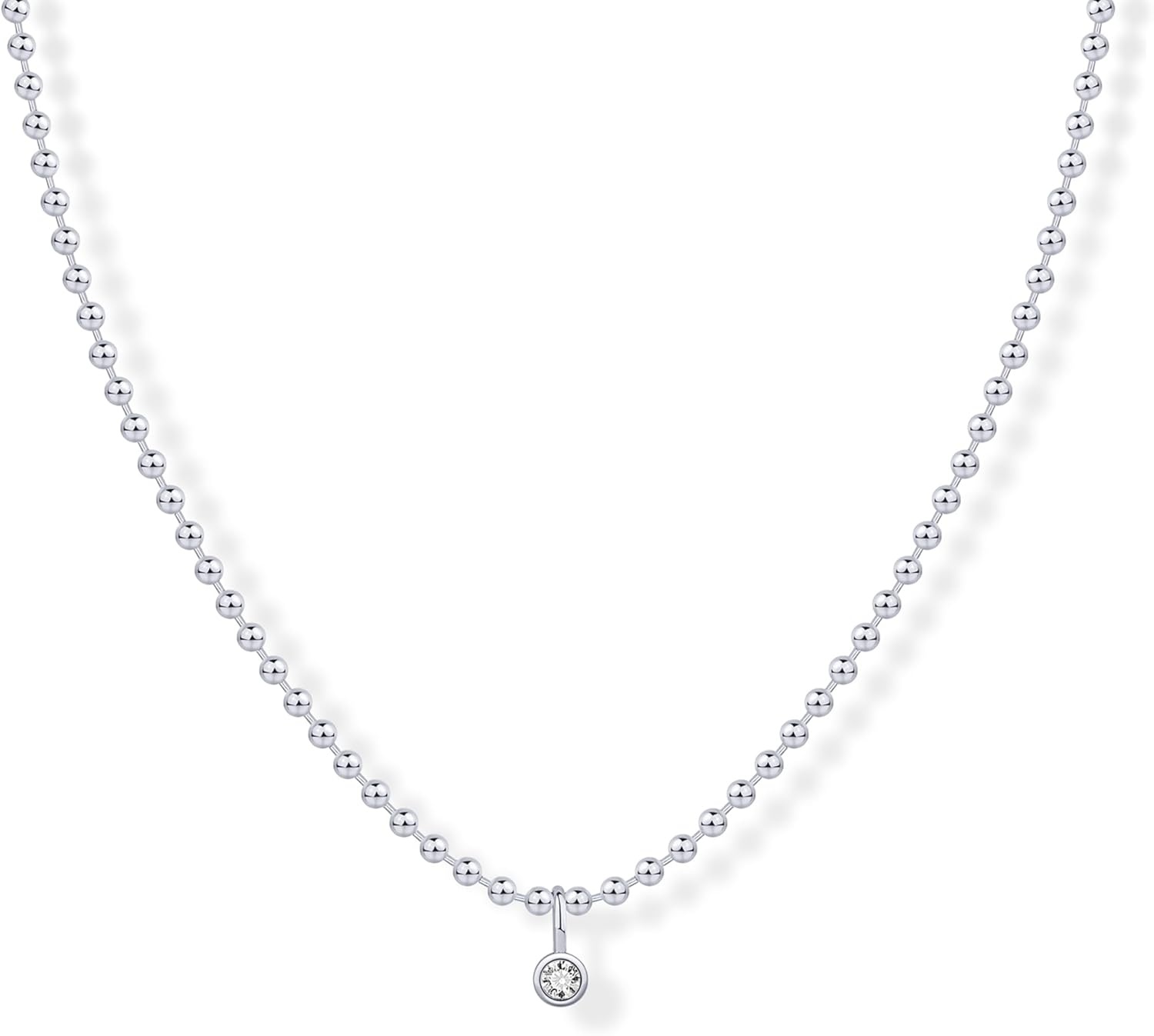 image:imagePAVOI 14K Gold Plated Dainty Tube Ball Square Beaded Chain Bezel Set Solitaire Pendant Necklace for Women Round Princess Marquise Cubic Zirconia Statement NecklaceWhite Gold